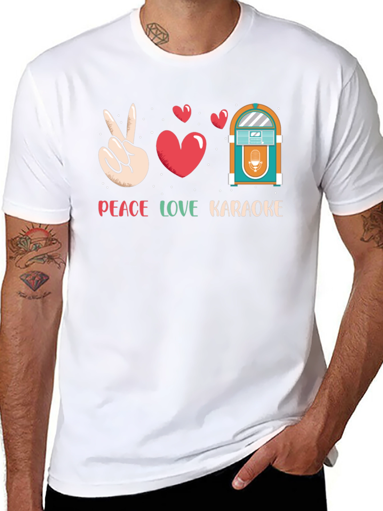 Peace Love Karaoke T-Shirt - Retro Jukebox Design