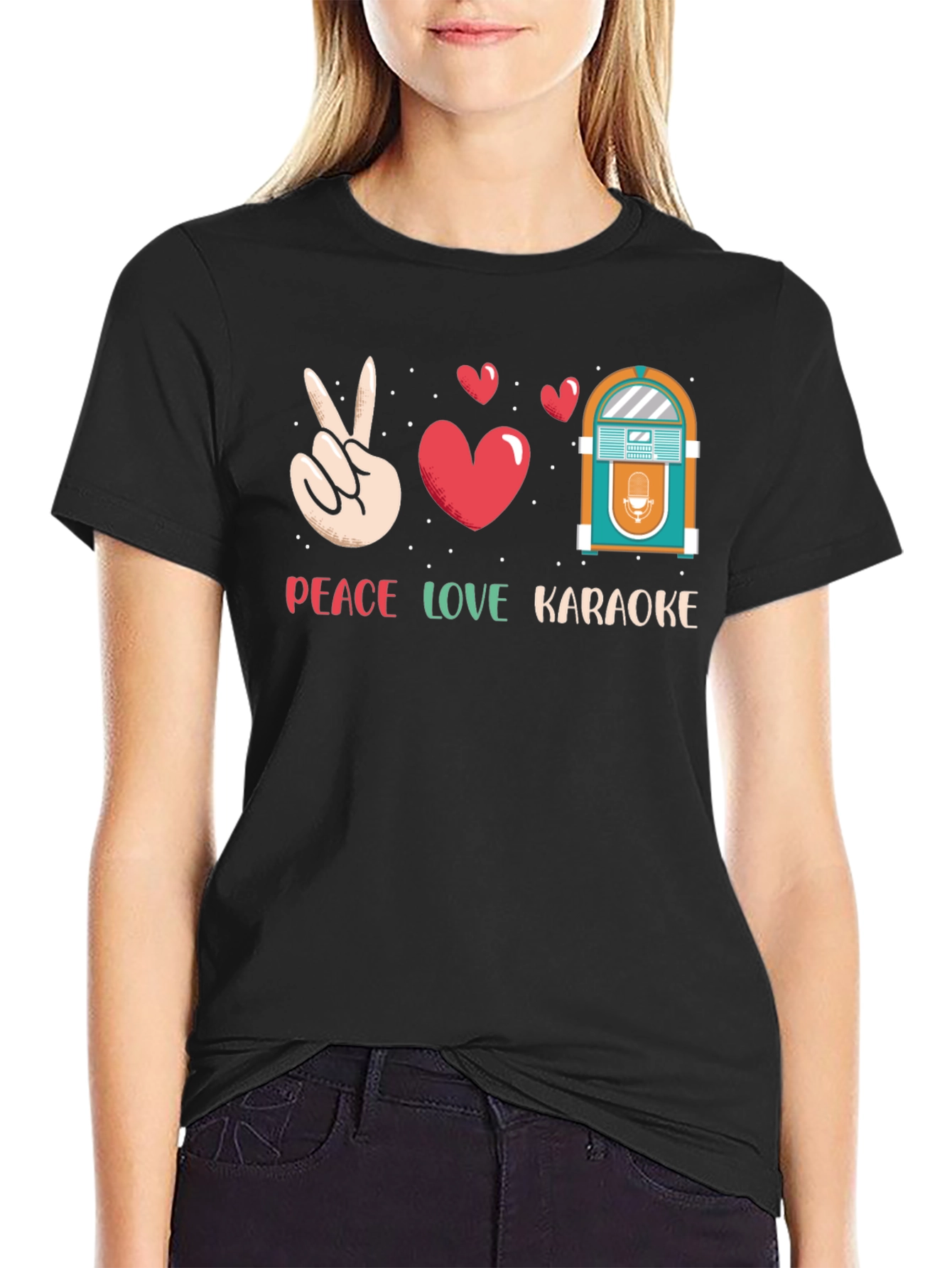 Peace Love Karaoke T-Shirt - Retro Jukebox Design