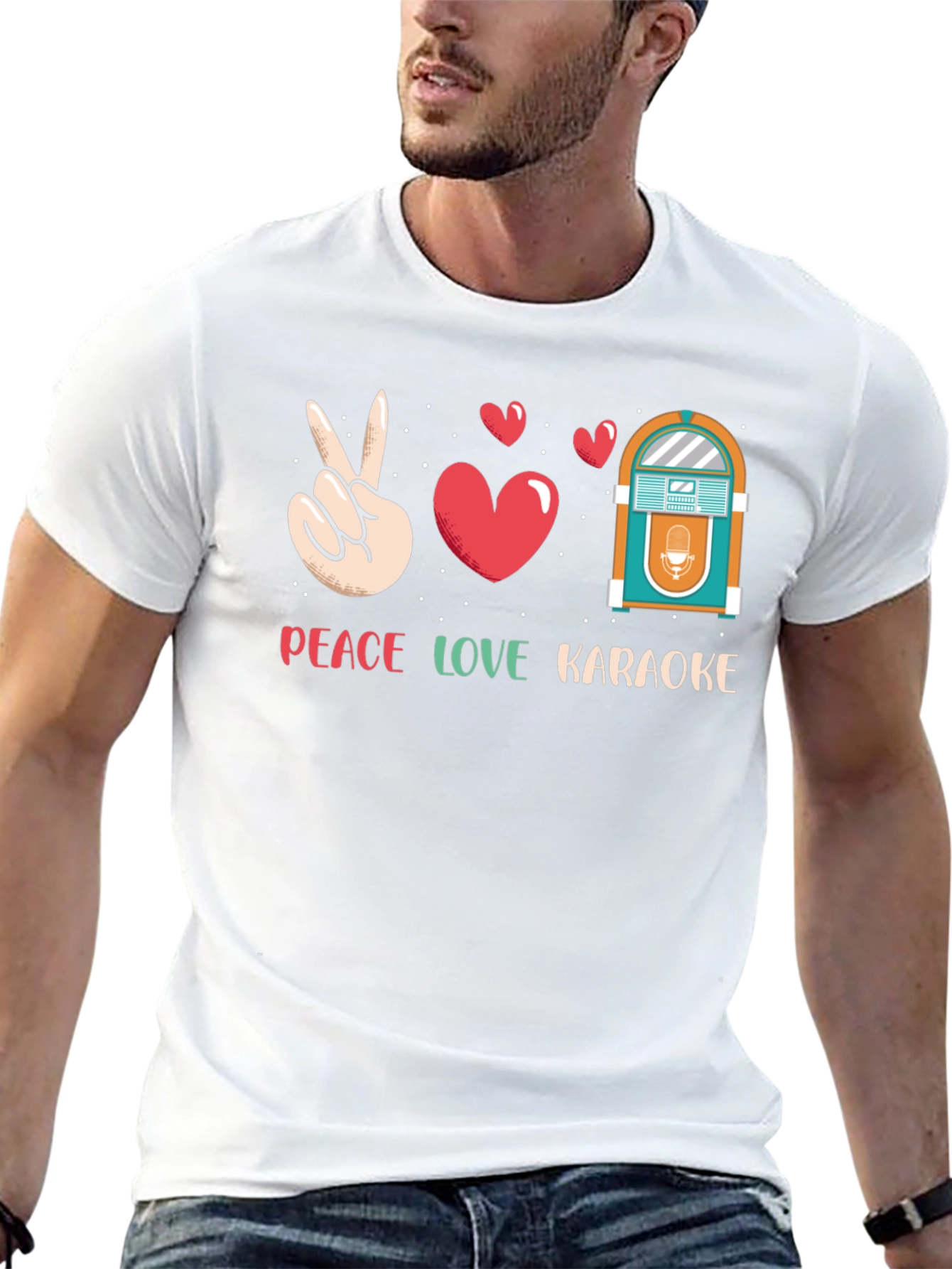 Peace Love Karaoke T-Shirt - Retro Jukebox Design