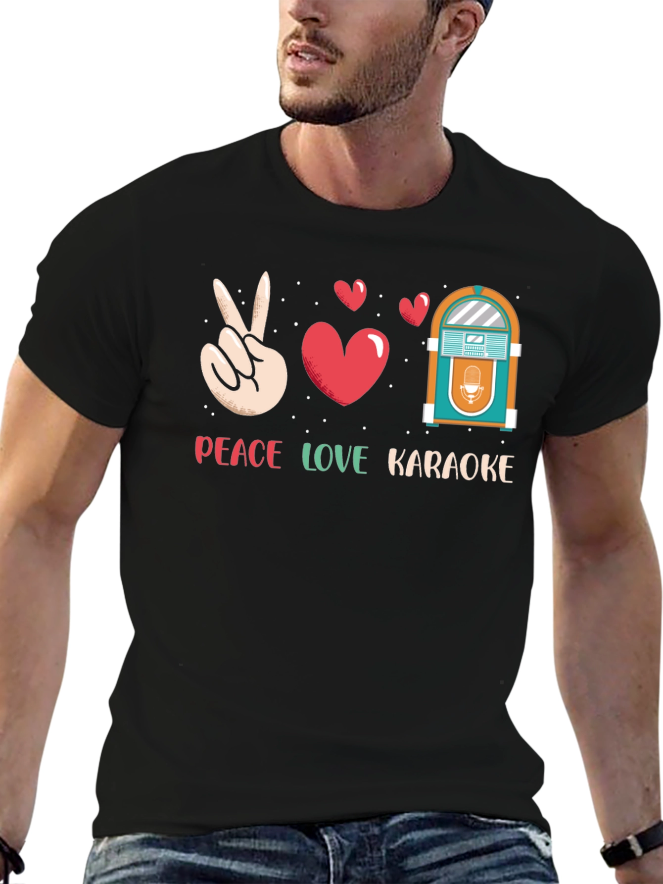 Peace Love Karaoke T-Shirt - Retro Jukebox Design