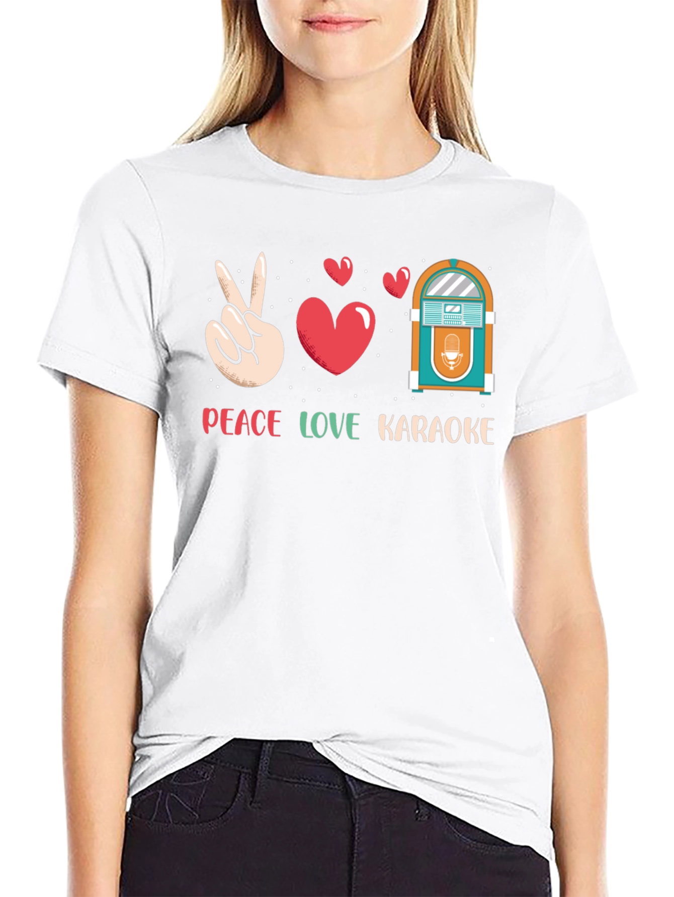 Peace Love Karaoke T-Shirt - Retro Jukebox Design
