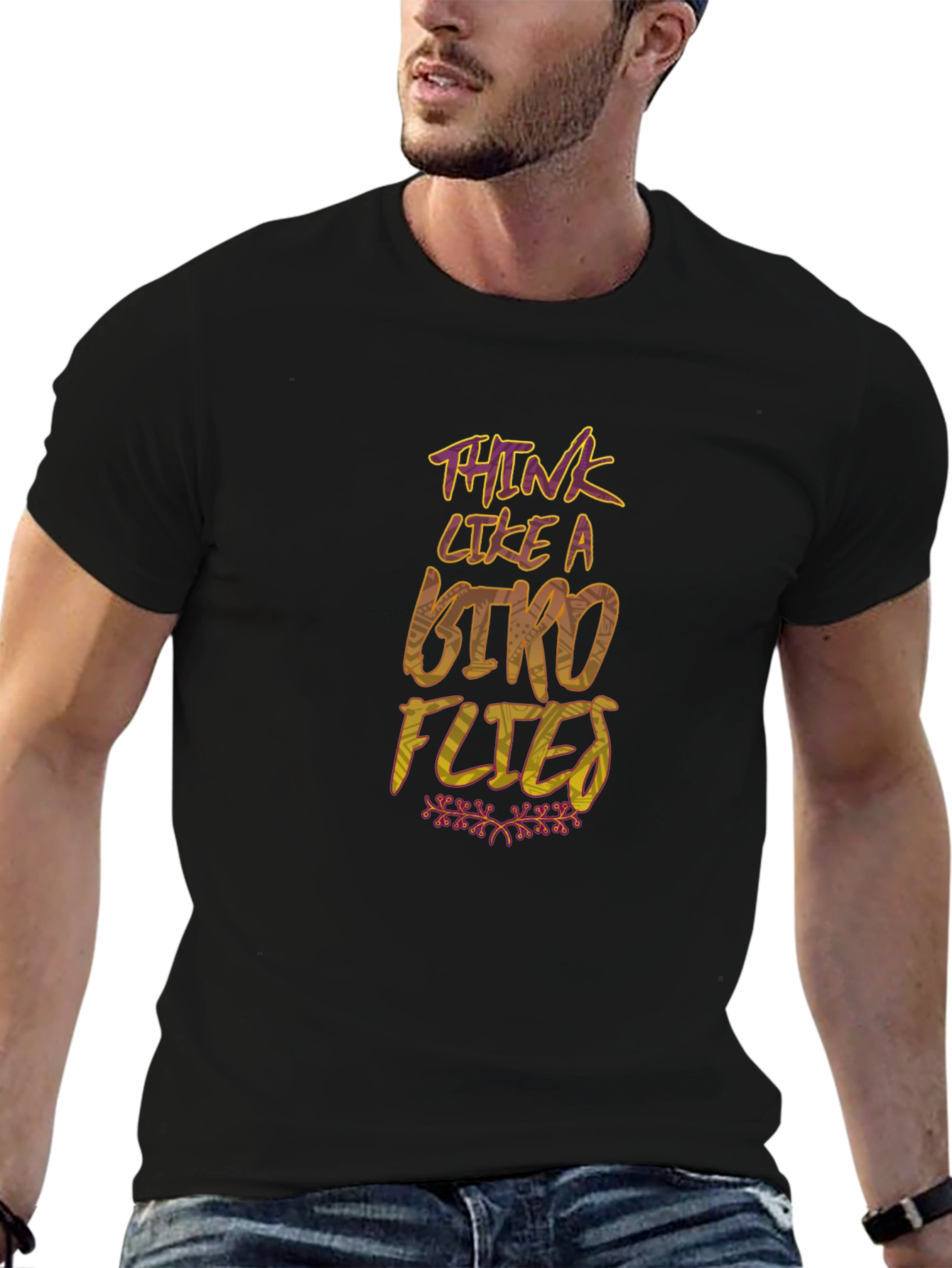 Think Like a Bird Flies Black Graphic T-Shirt