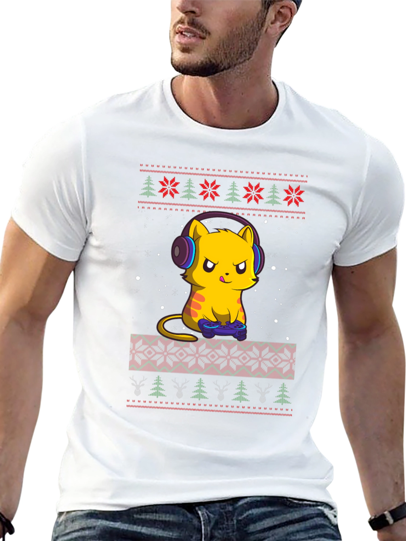 Gamer Cat Christmas Ugly Sweater T-Shirt