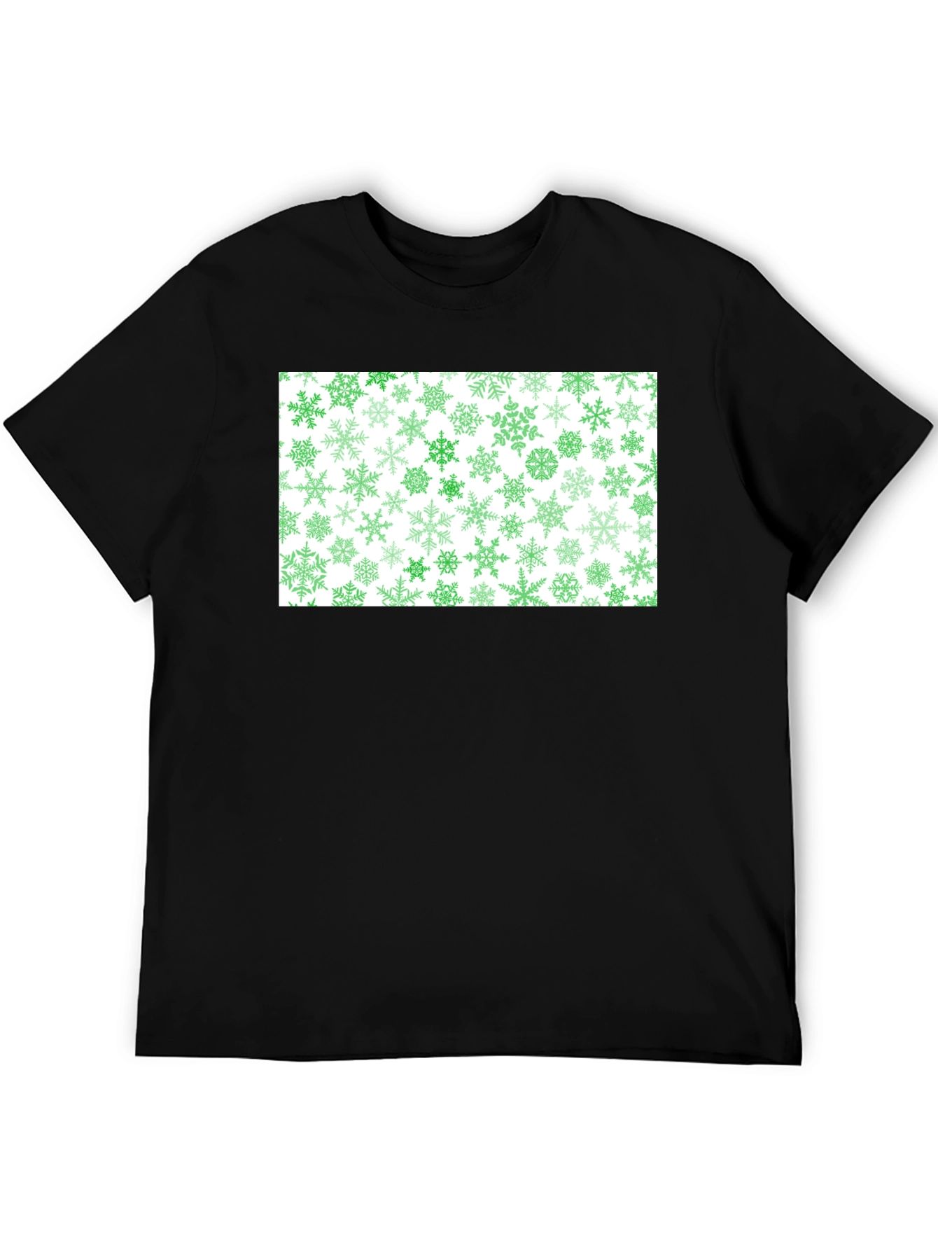 Green Snowflake Pattern Black Tee