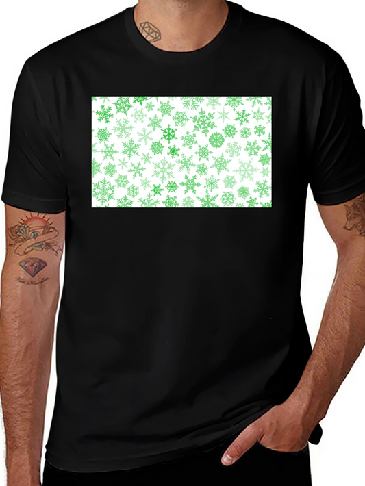 Green Snowflake Pattern Black Tee