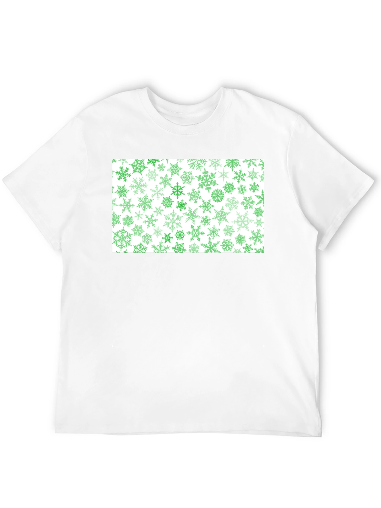 Green Snowflake Pattern Black Tee