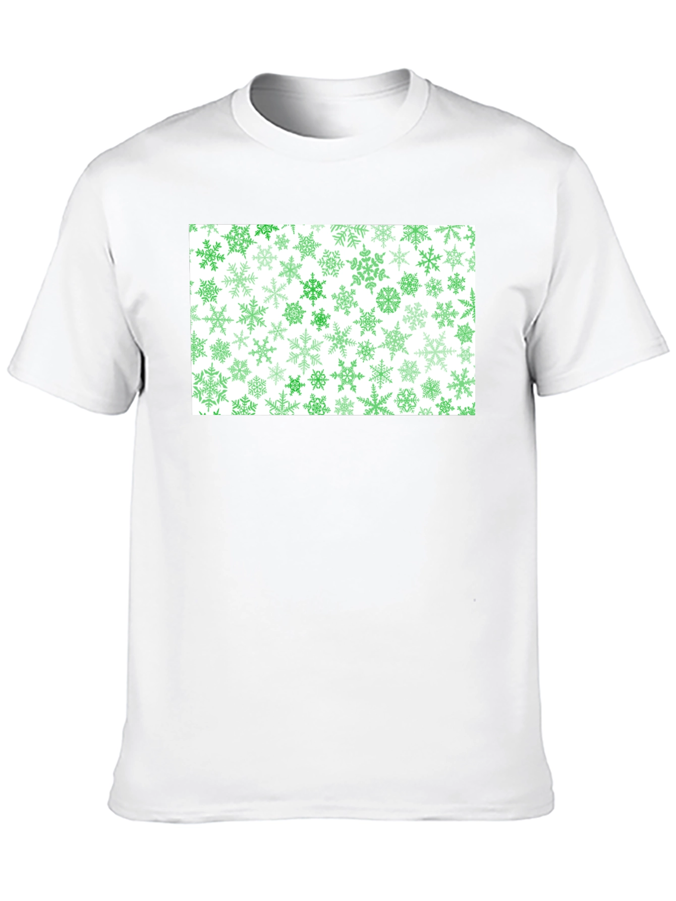 Green Snowflake Pattern Black Tee