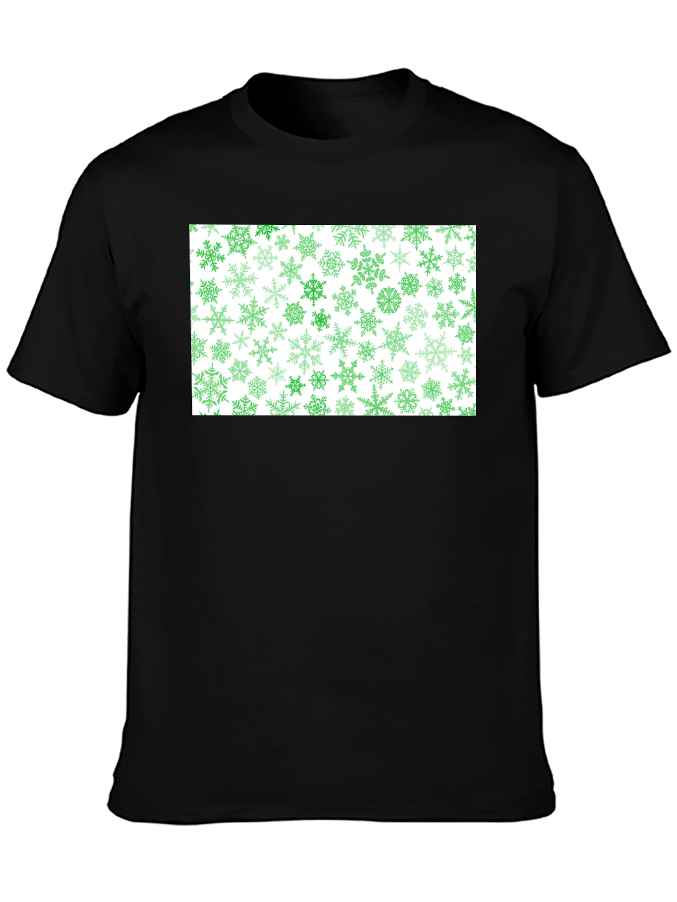 Green Snowflake Pattern Black Tee