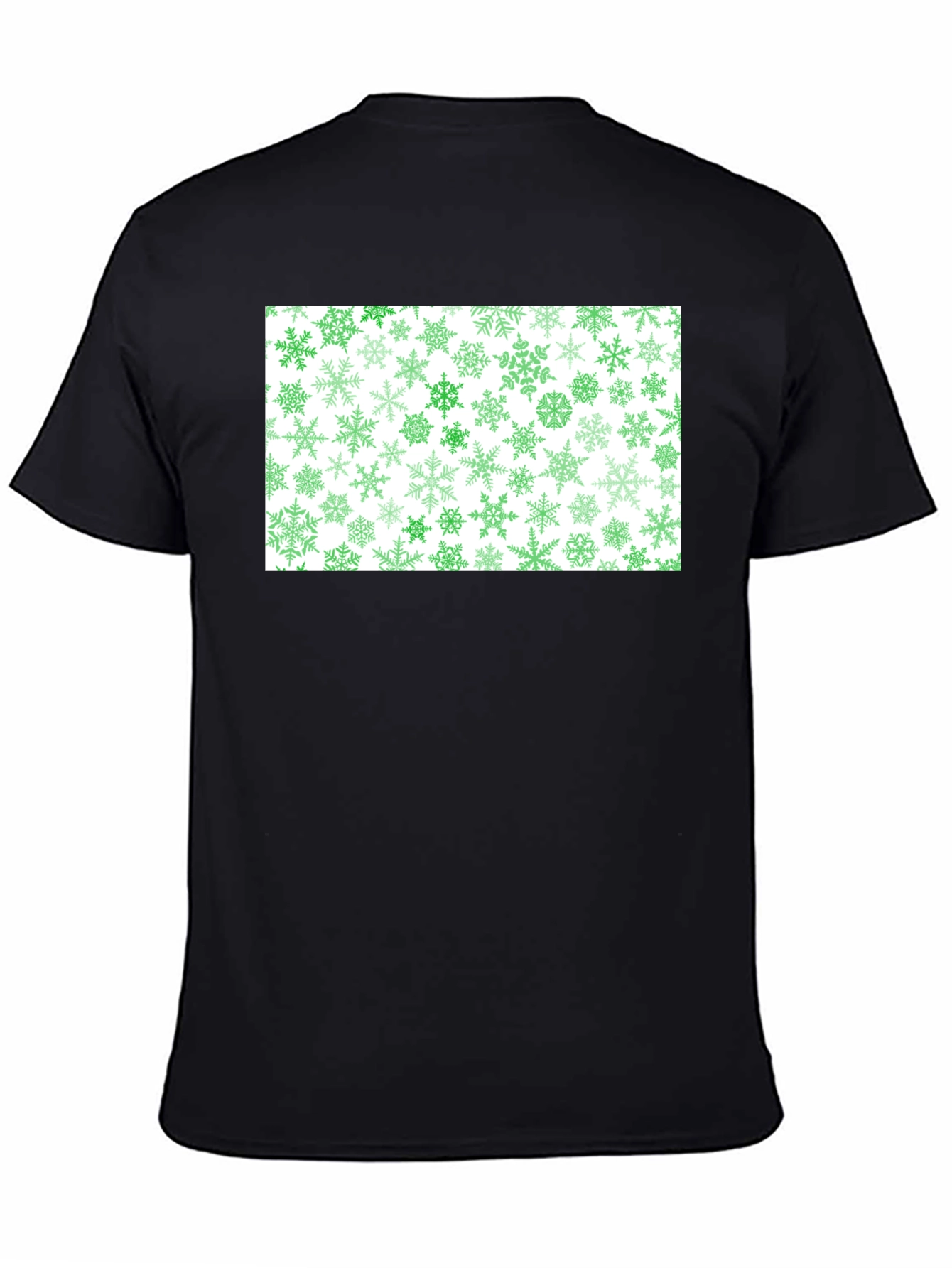 Green Snowflake Pattern Black Tee