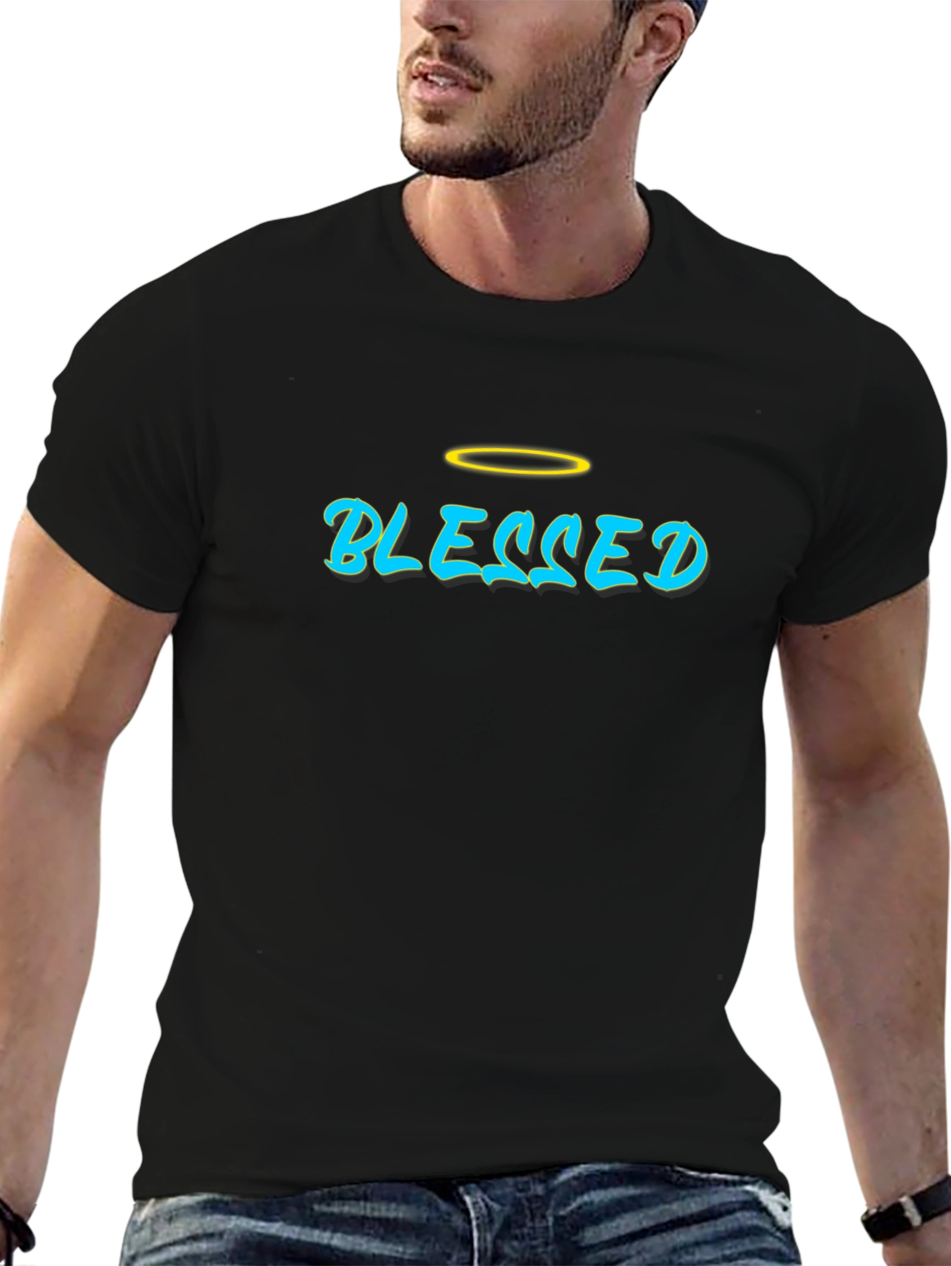 Blessed Black T-Shirt with Halo Design