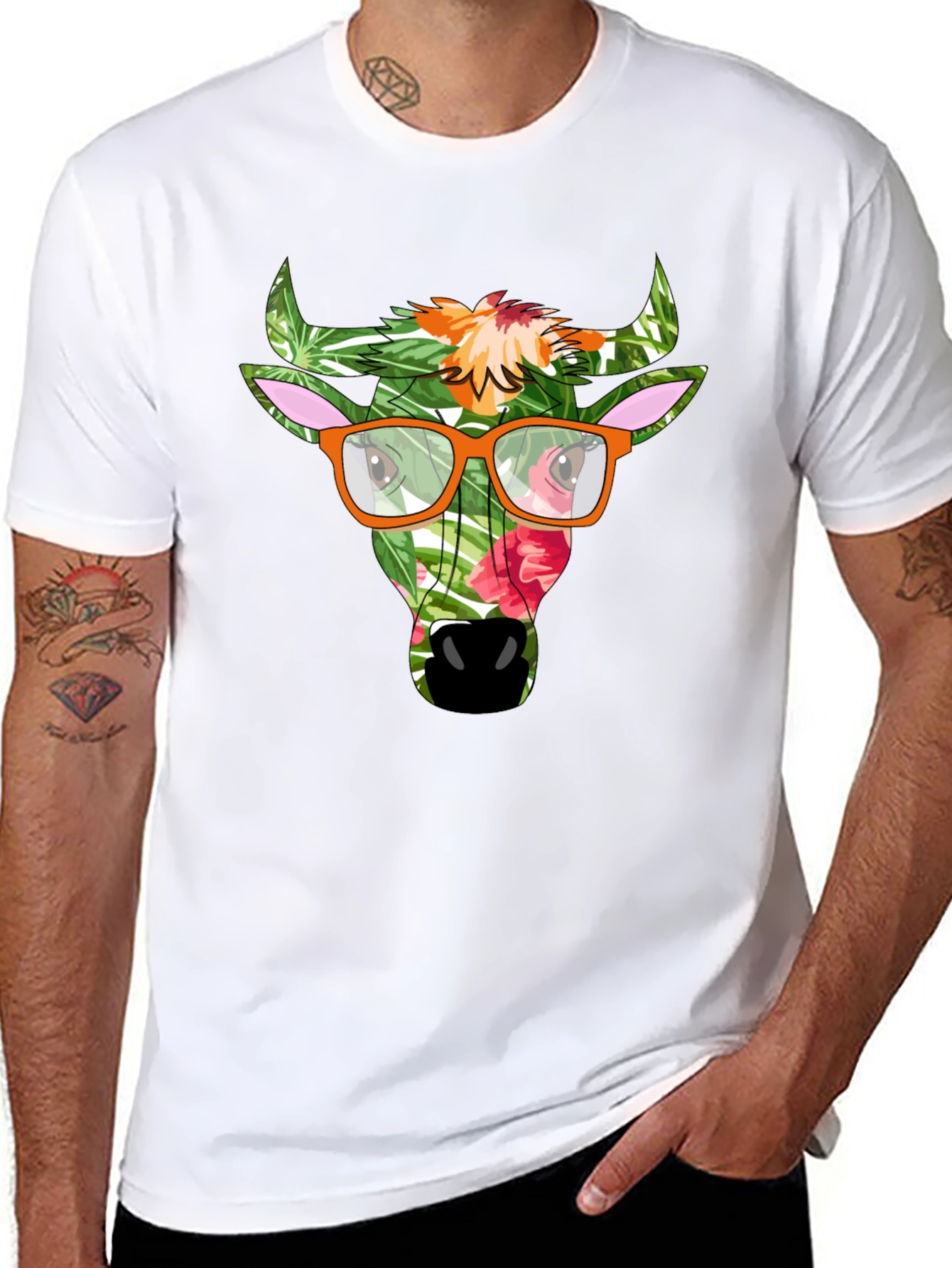 Tropical Bull Graphic Tee - Funky Mens Black T-Shirt