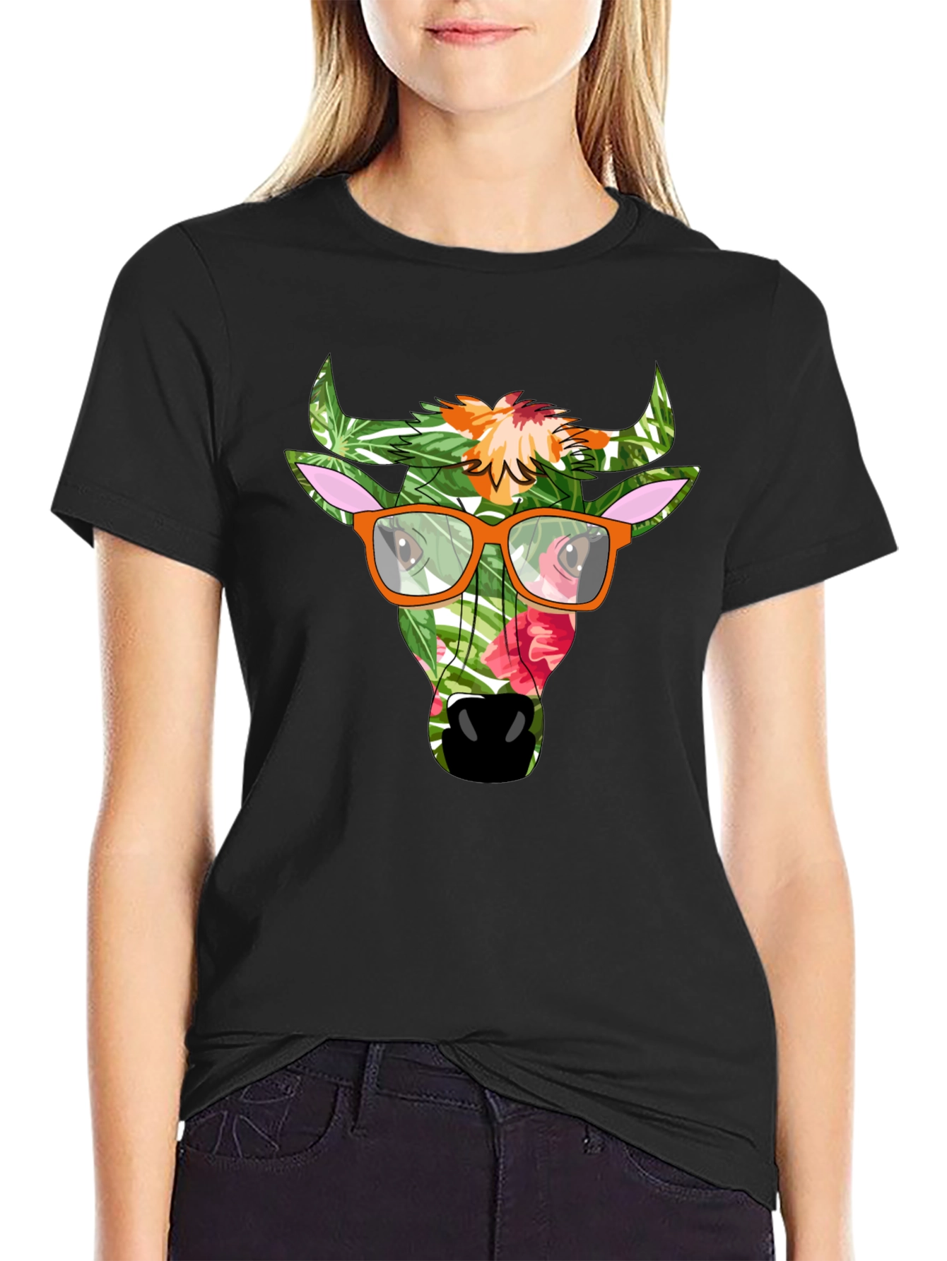 Tropical Bull Graphic Tee - Funky Mens Black T-Shirt