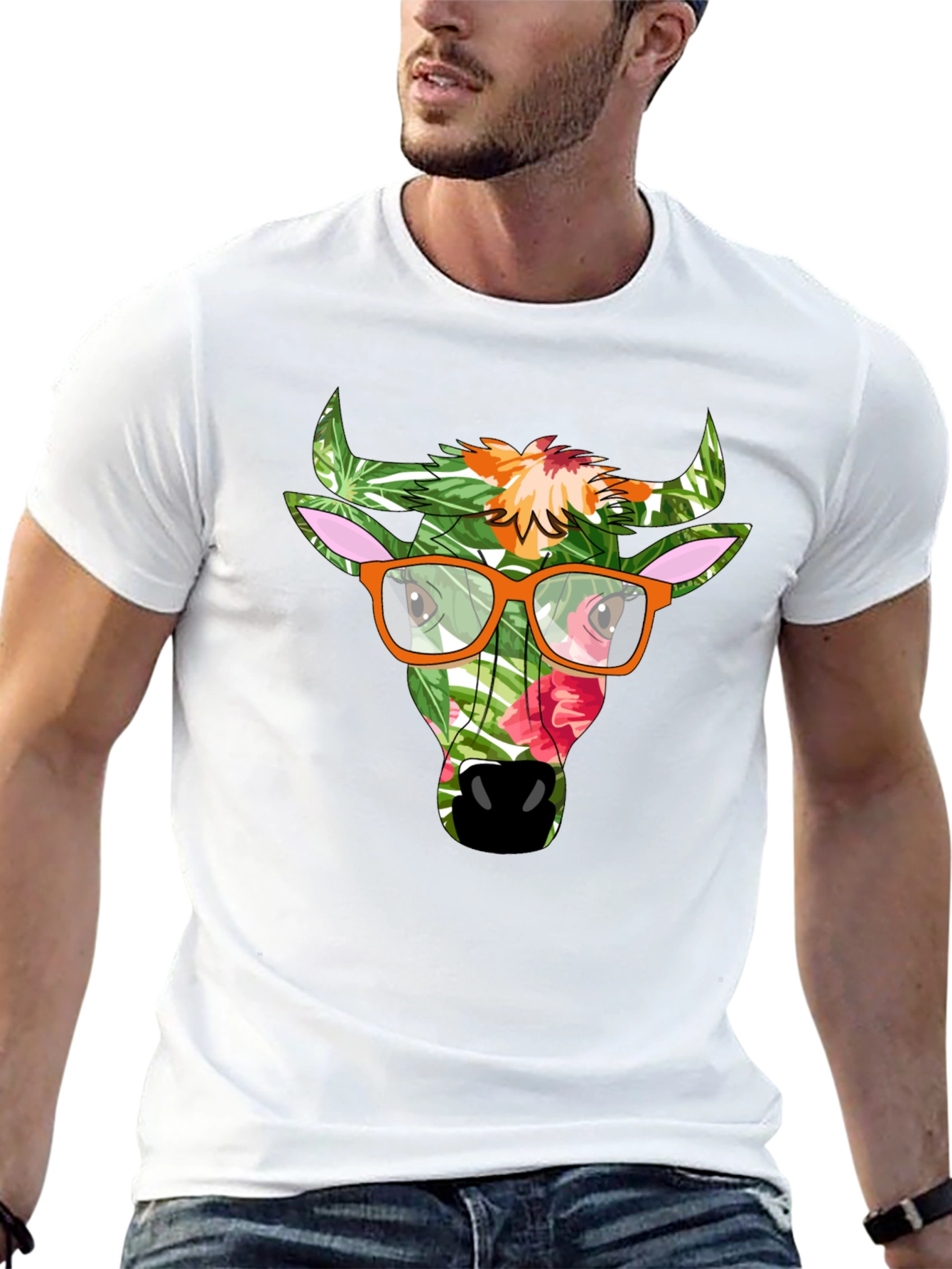 Tropical Bull Graphic Tee - Funky Mens Black T-Shirt