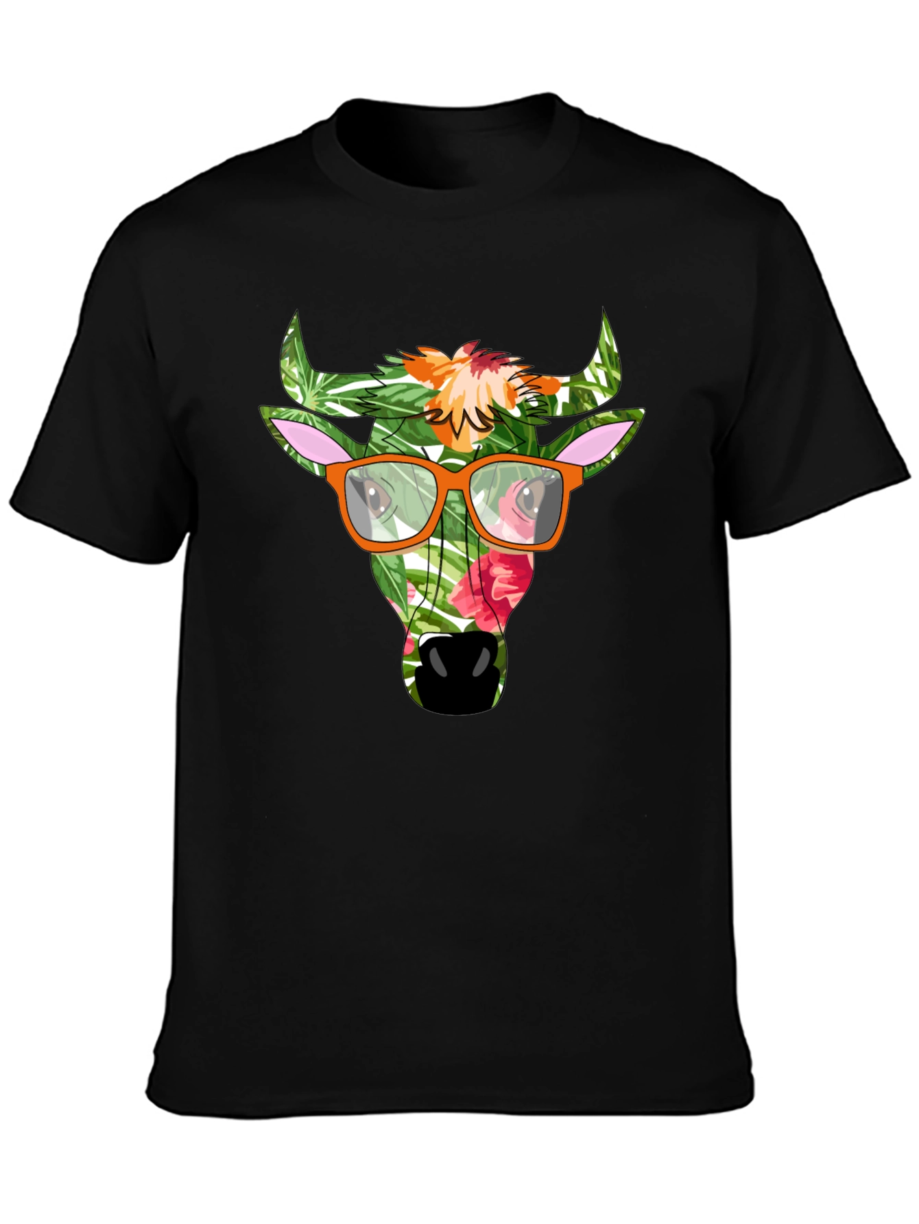 Tropical Bull Graphic Tee - Funky Mens Black T-Shirt