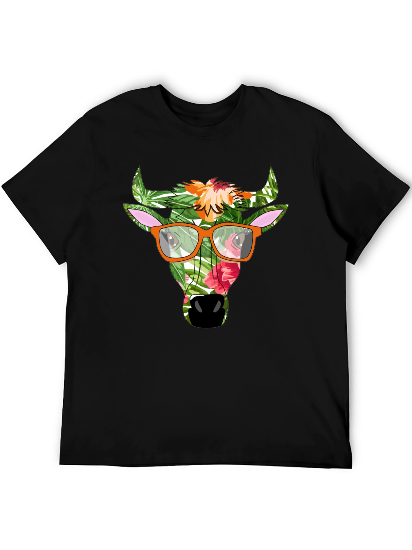 Tropical Bull Graphic Tee - Funky Mens Black T-Shirt