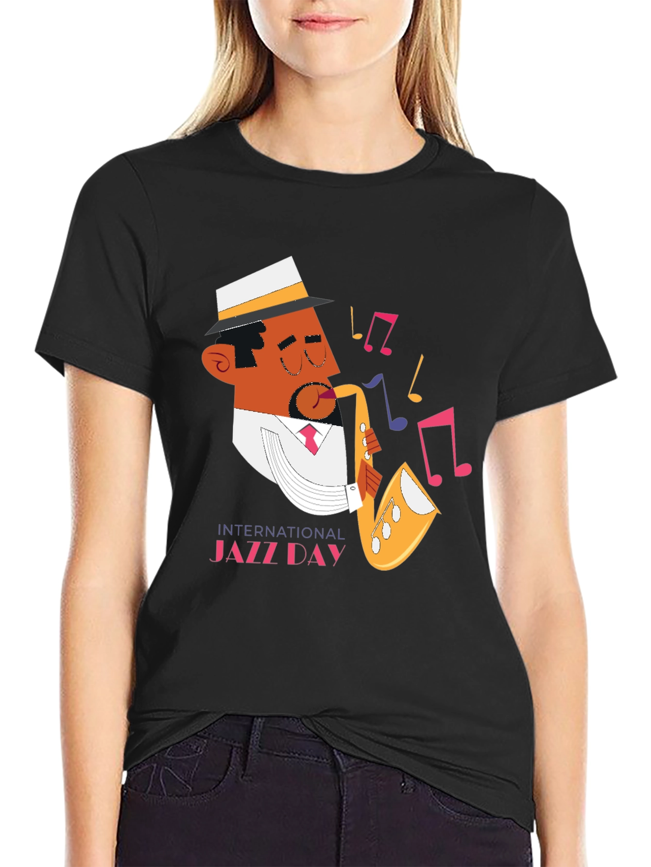 Jazz Day Graphic Black T-Shirt