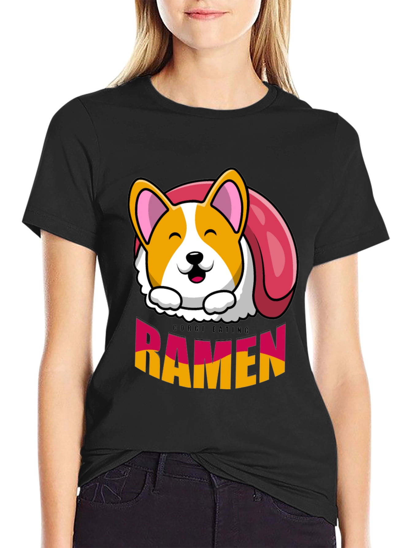 Corgi Eating Ramen Funny T-Shirt