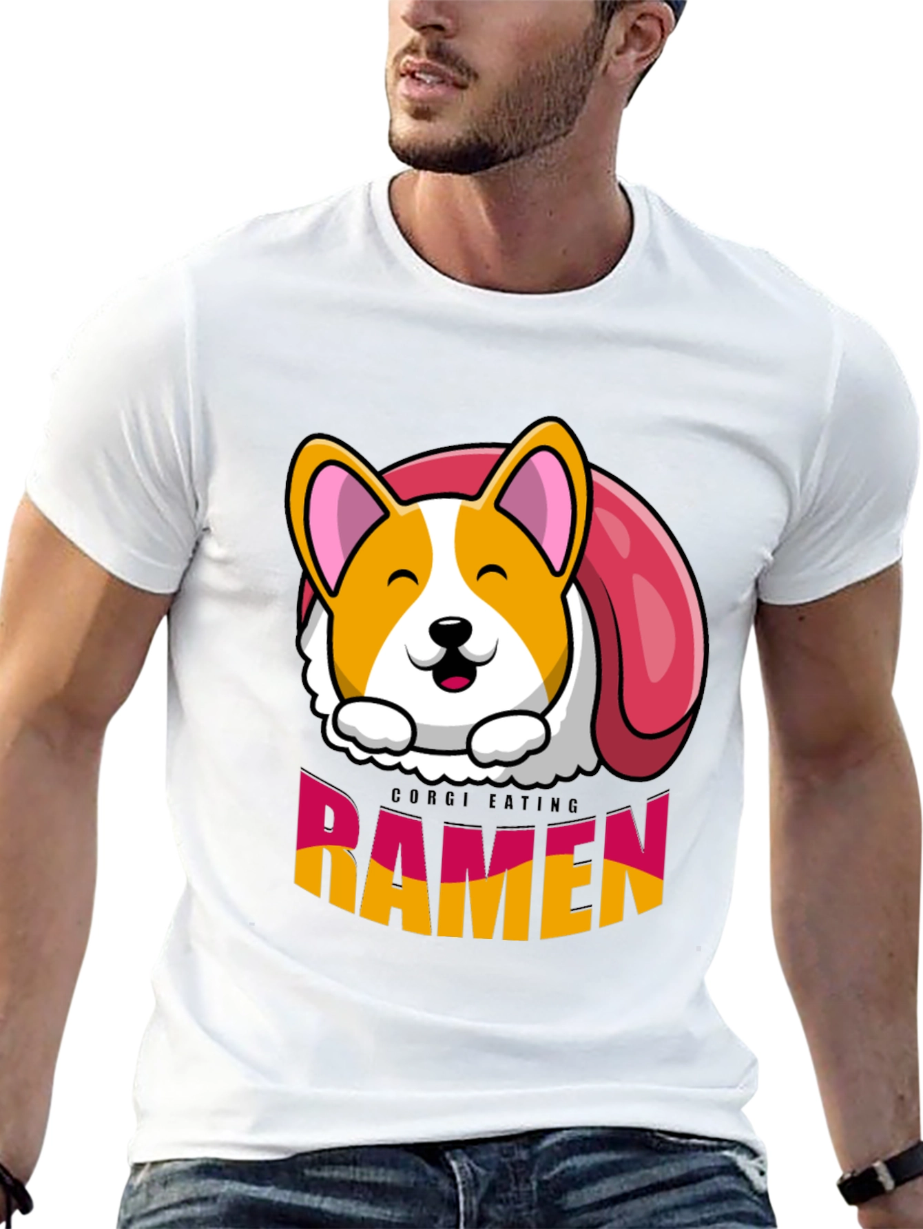 Corgi Eating Ramen Funny T-Shirt