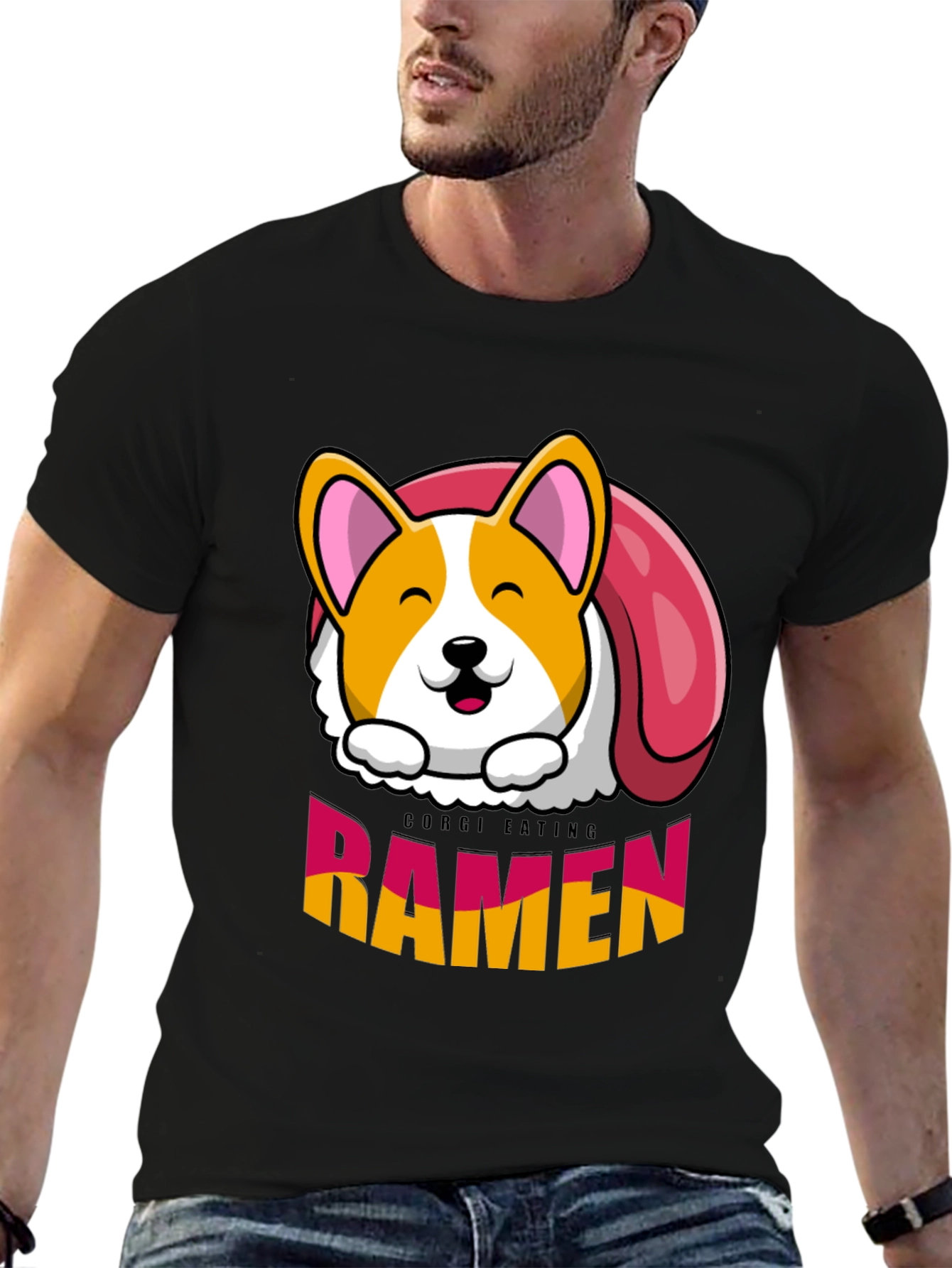 Corgi Eating Ramen Funny T-Shirt