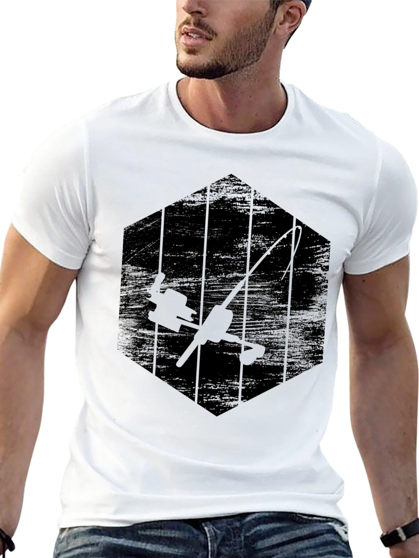 Fishing Rod Graphic Tee - Anglers Hexagon T-Shirt