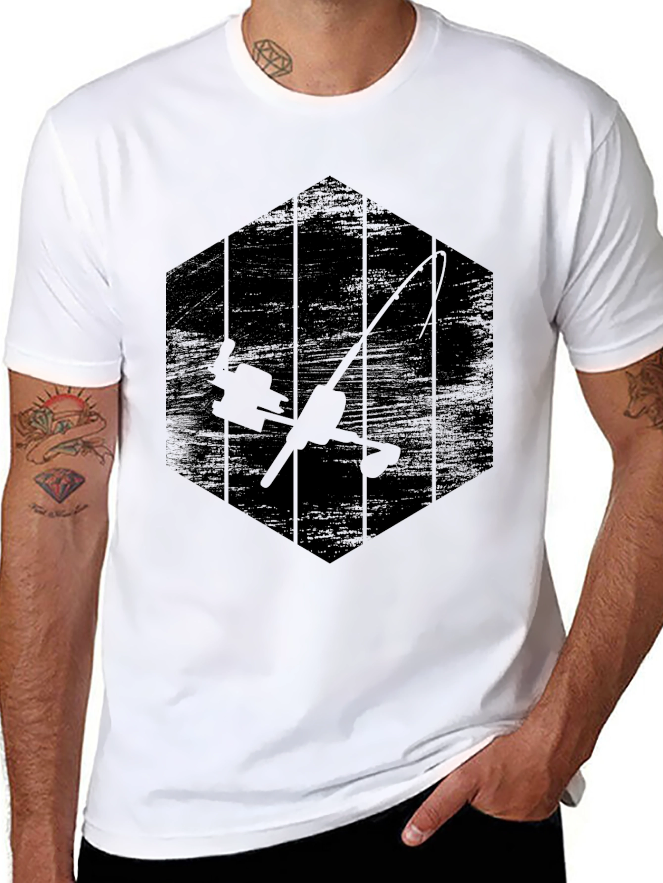 Fishing Rod Graphic Tee - Anglers Hexagon T-Shirt