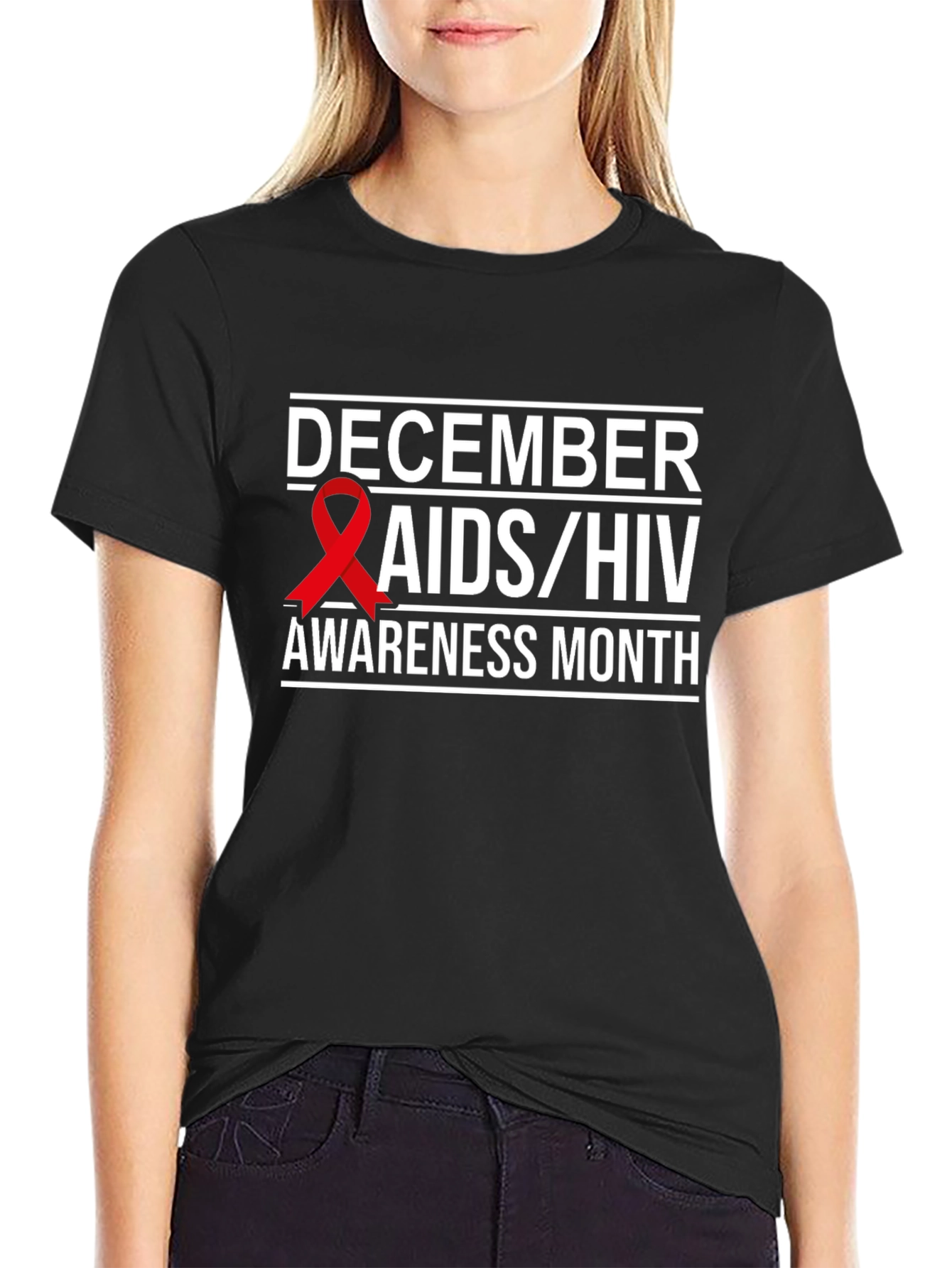 December AIDS/HIV Awareness Month Black T-Shirt