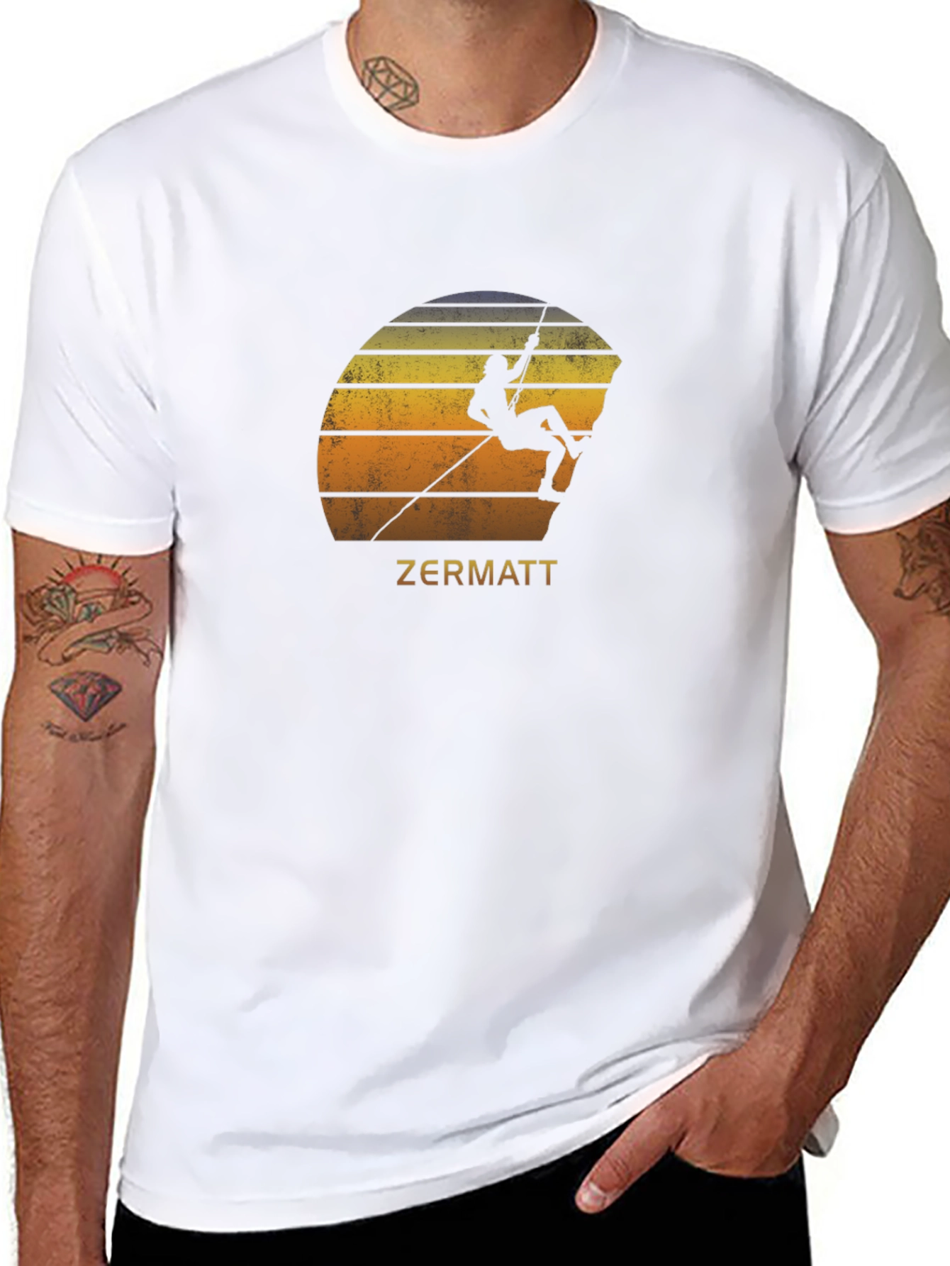 Zermatt Climbing T-Shirt - Retro Sunset Design