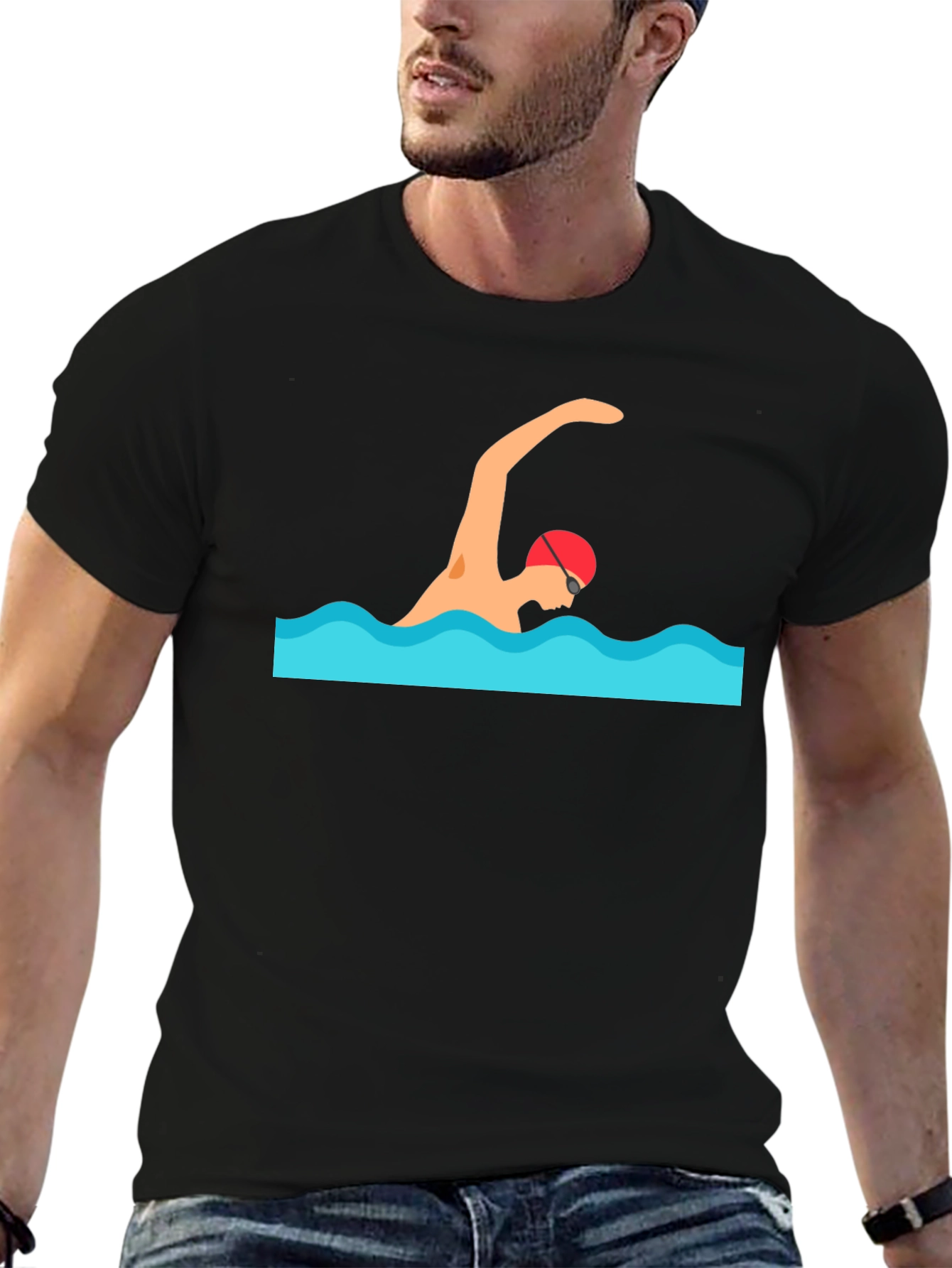 Swimmer Graphic Tee - Black Cotton T-Shirt