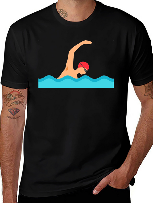 Swimmer Graphic Tee - Black Cotton T-Shirt