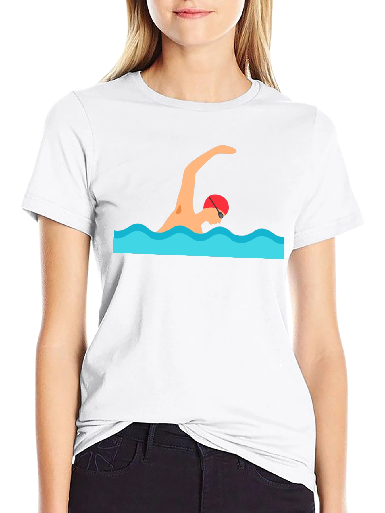 Swimmer Graphic Tee - Black Cotton T-Shirt