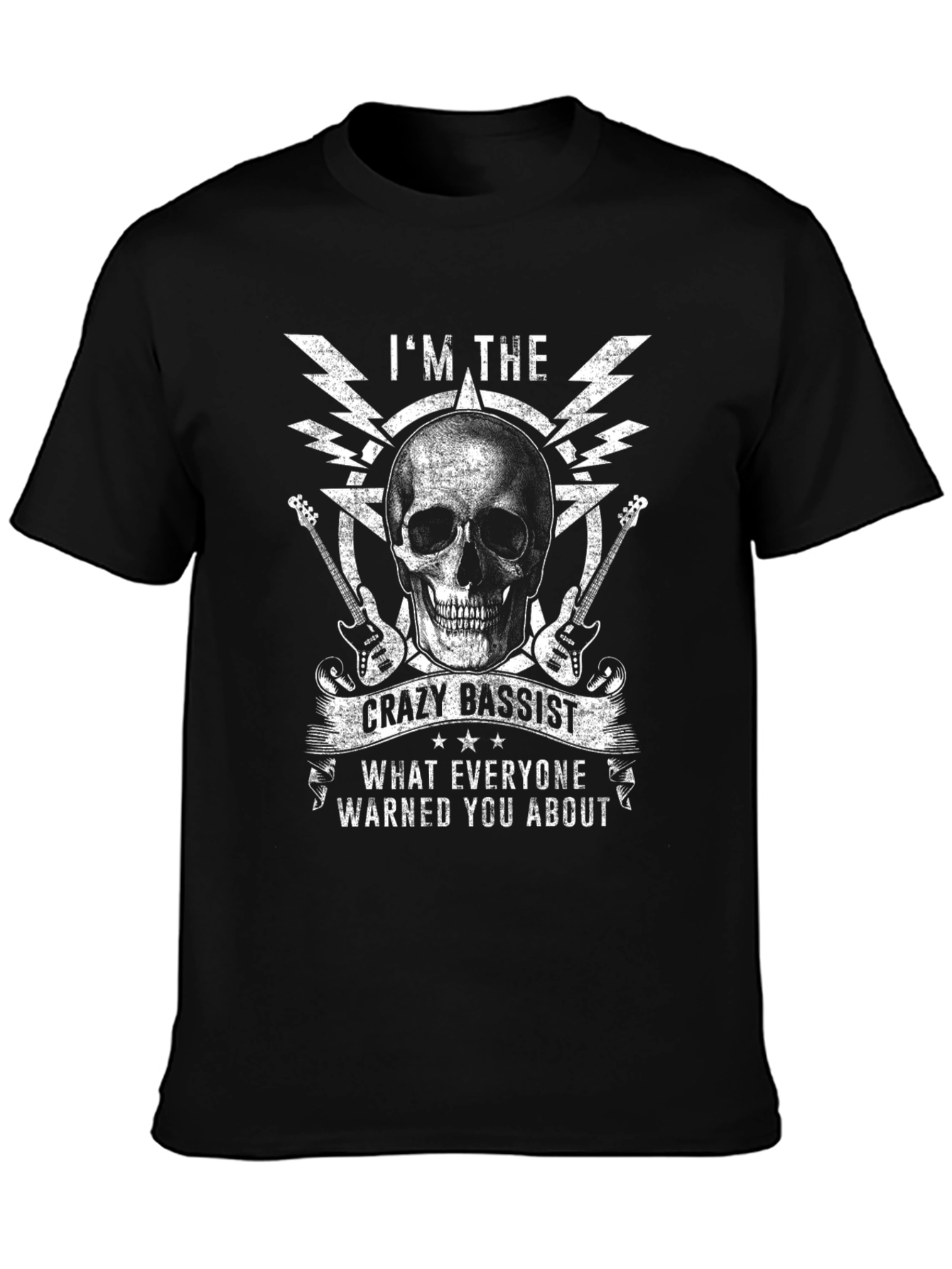 Crazy Bassist Graphic T-Shirt - Skull & Guitar Design