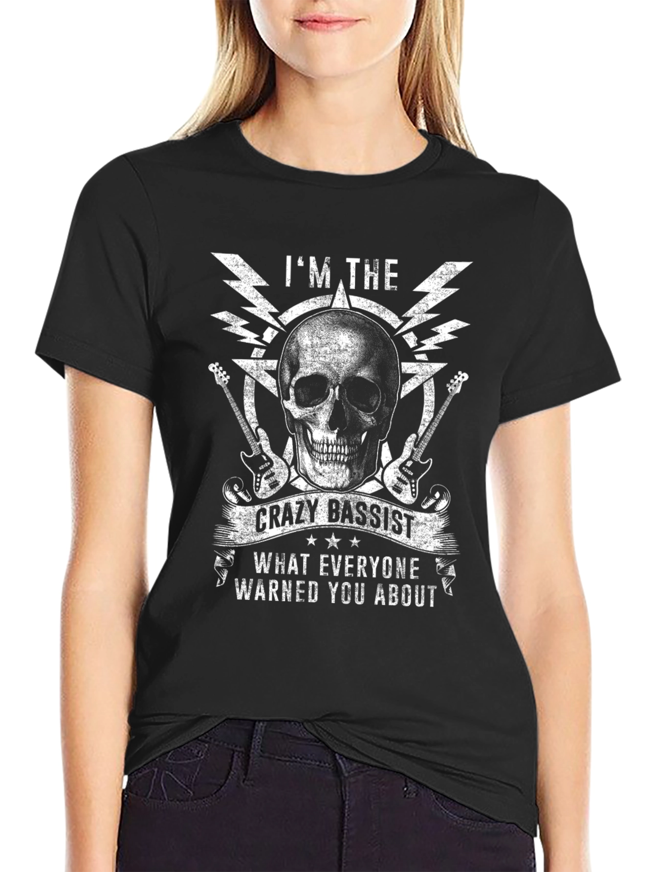 Crazy Bassist Graphic T-Shirt - Skull & Guitar Design