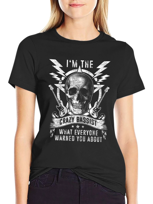 Crazy Bassist Graphic T-Shirt - Skull & Guitar Design