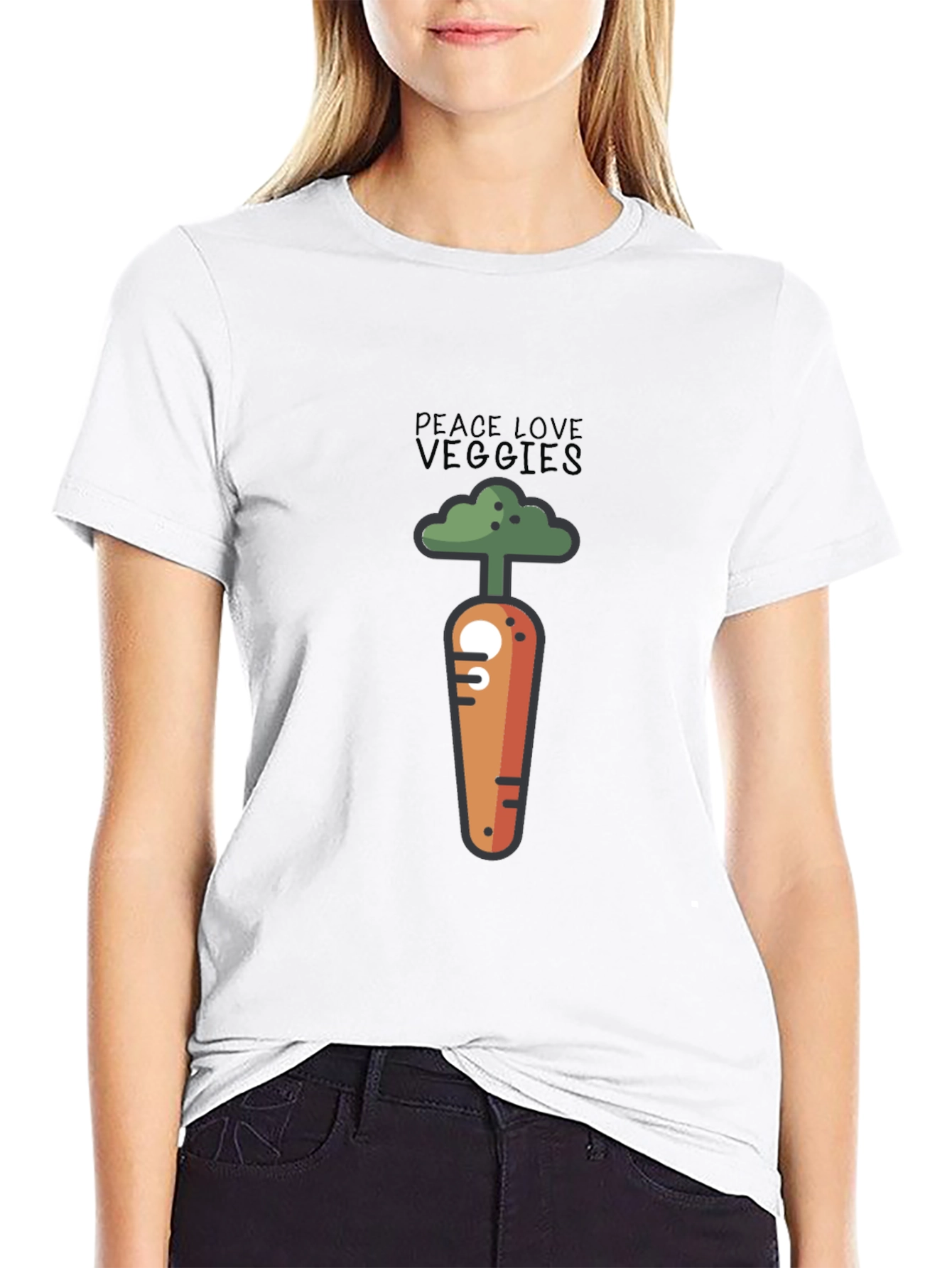 Peace Love Veggies Graphic T-Shirt - Black