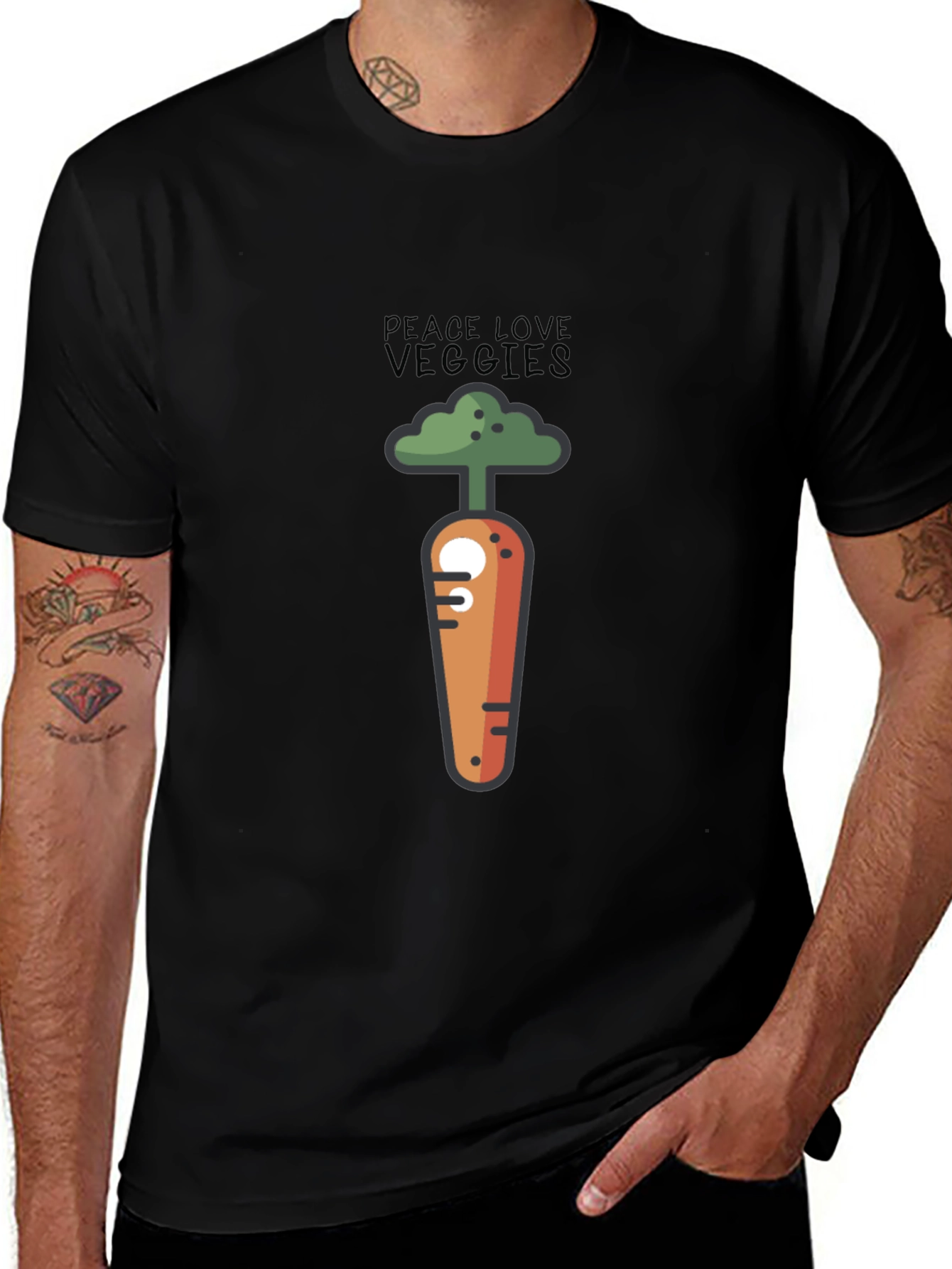 Peace Love Veggies Graphic T-Shirt - Black