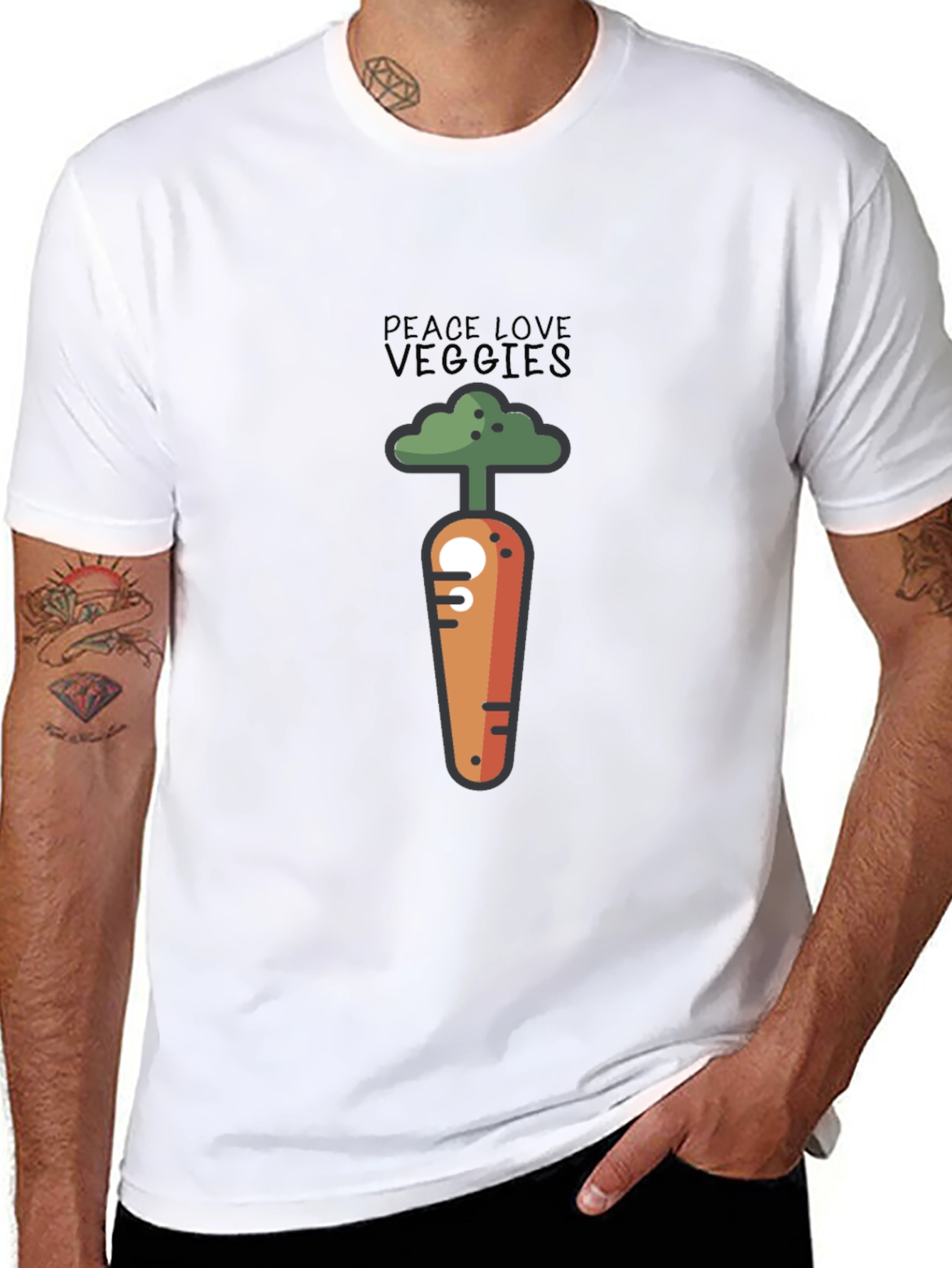 Peace Love Veggies Graphic T-Shirt - Black