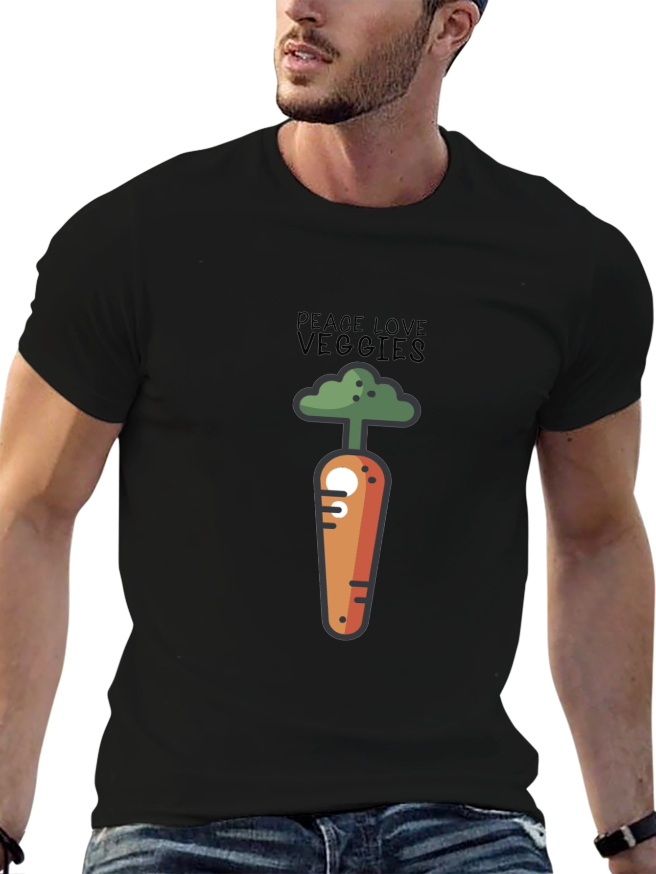 Peace Love Veggies Graphic T-Shirt - Black
