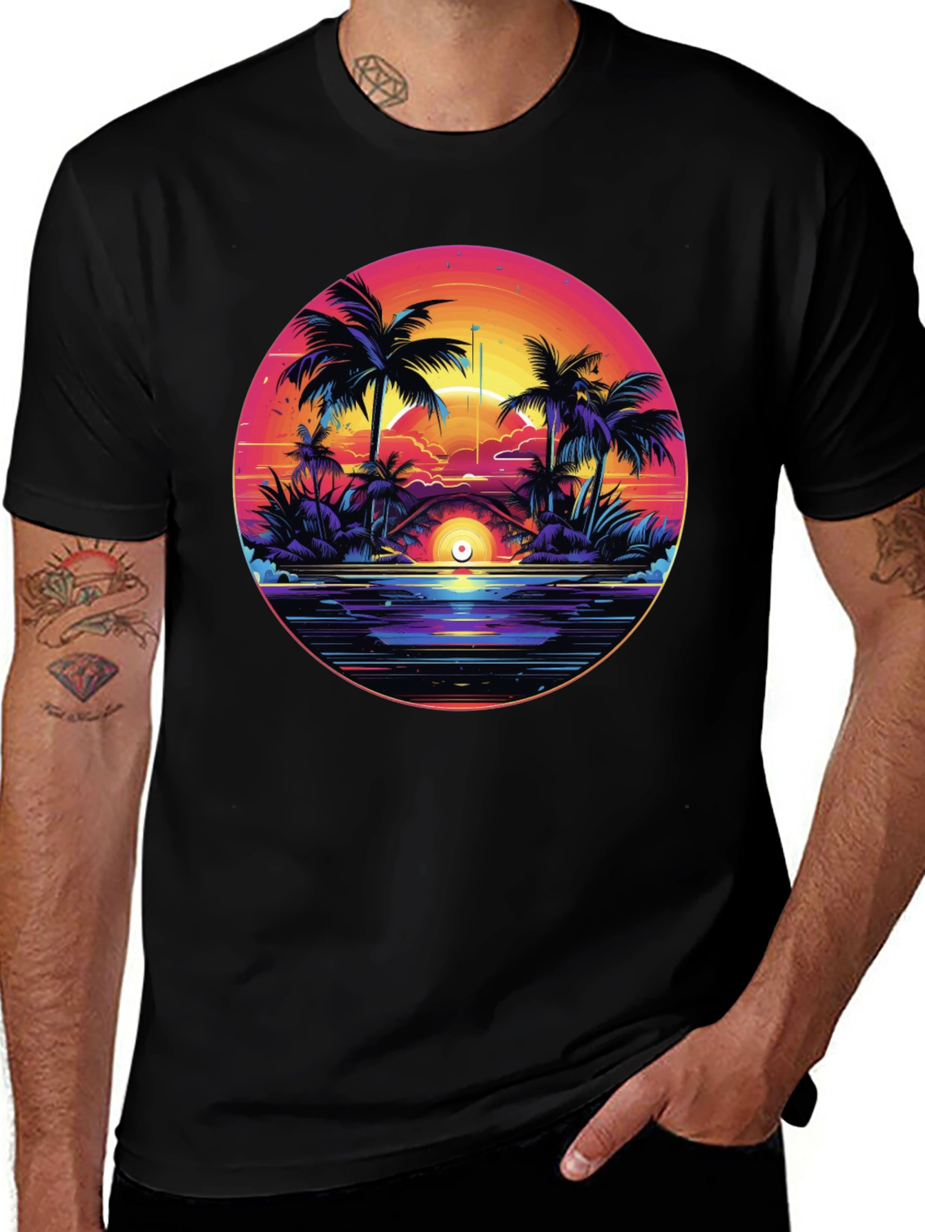 Sunset Palm T-Shirt - Tropical Vibes