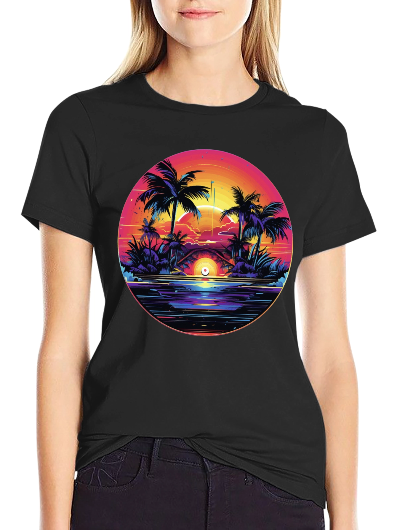 Sunset Palm T-Shirt - Tropical Vibes