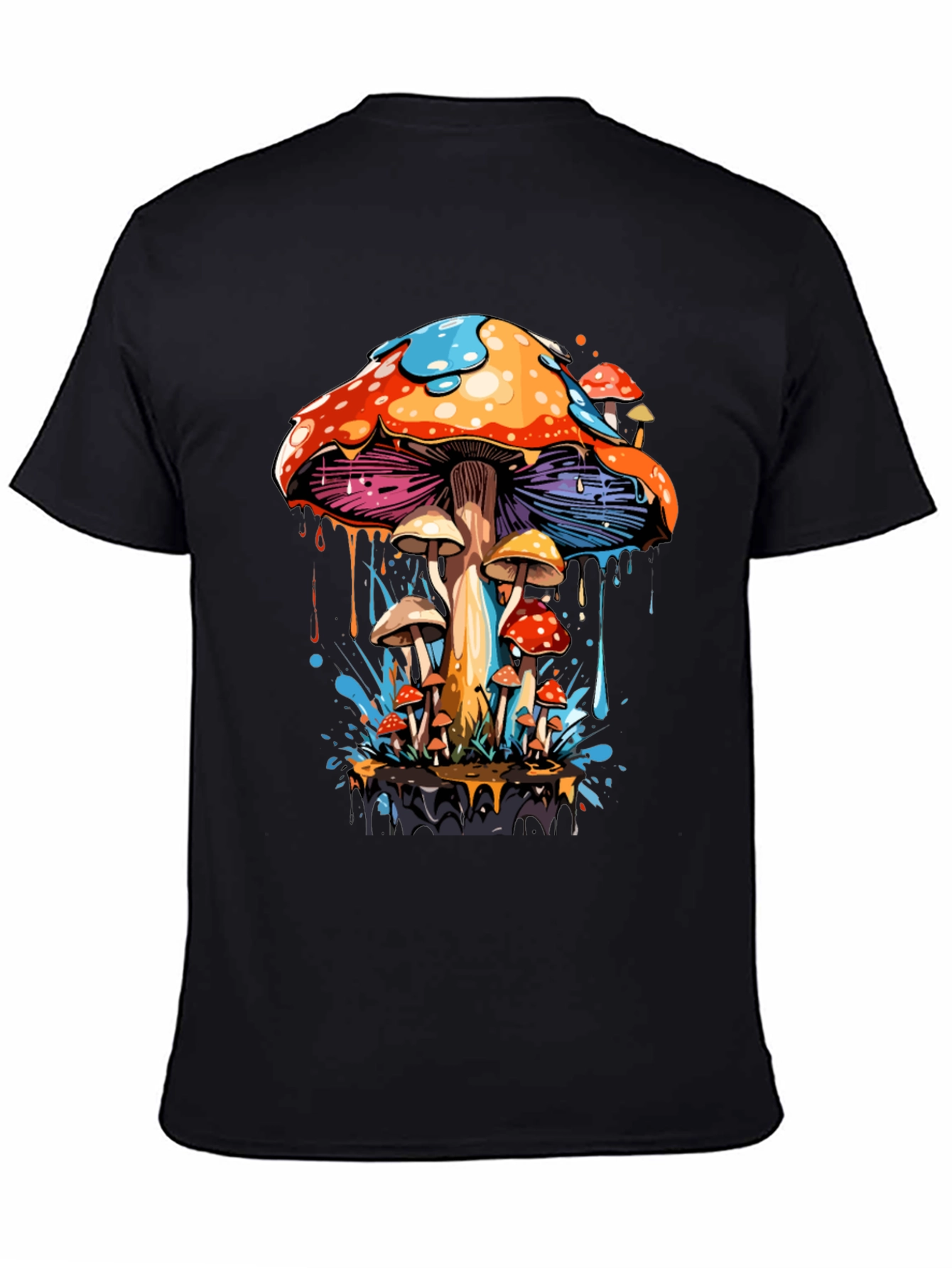 Psychedelic Mushroom Graphic Tee - Black
