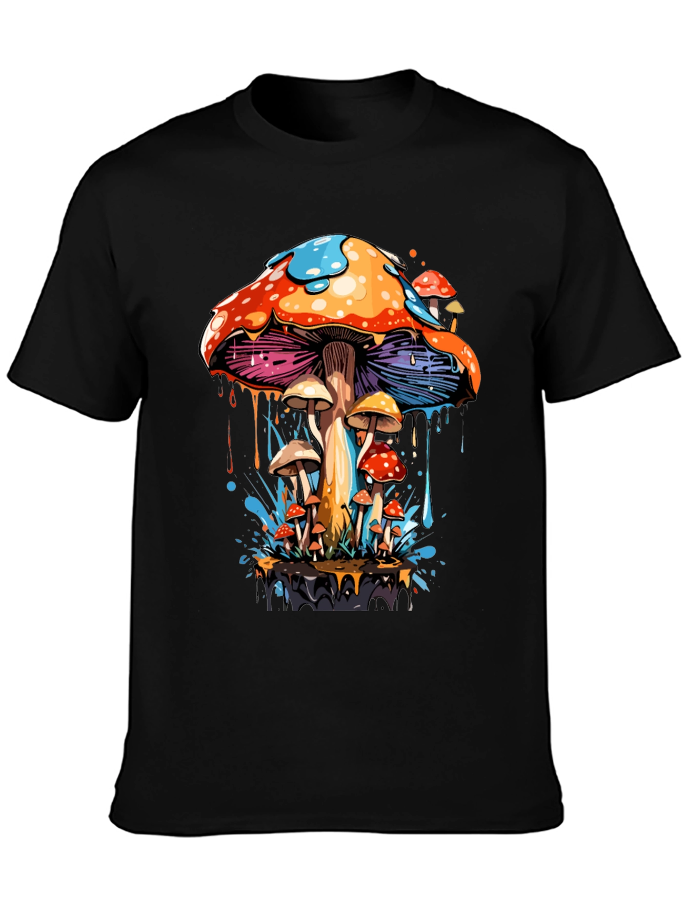 Psychedelic Mushroom Graphic Tee - Black