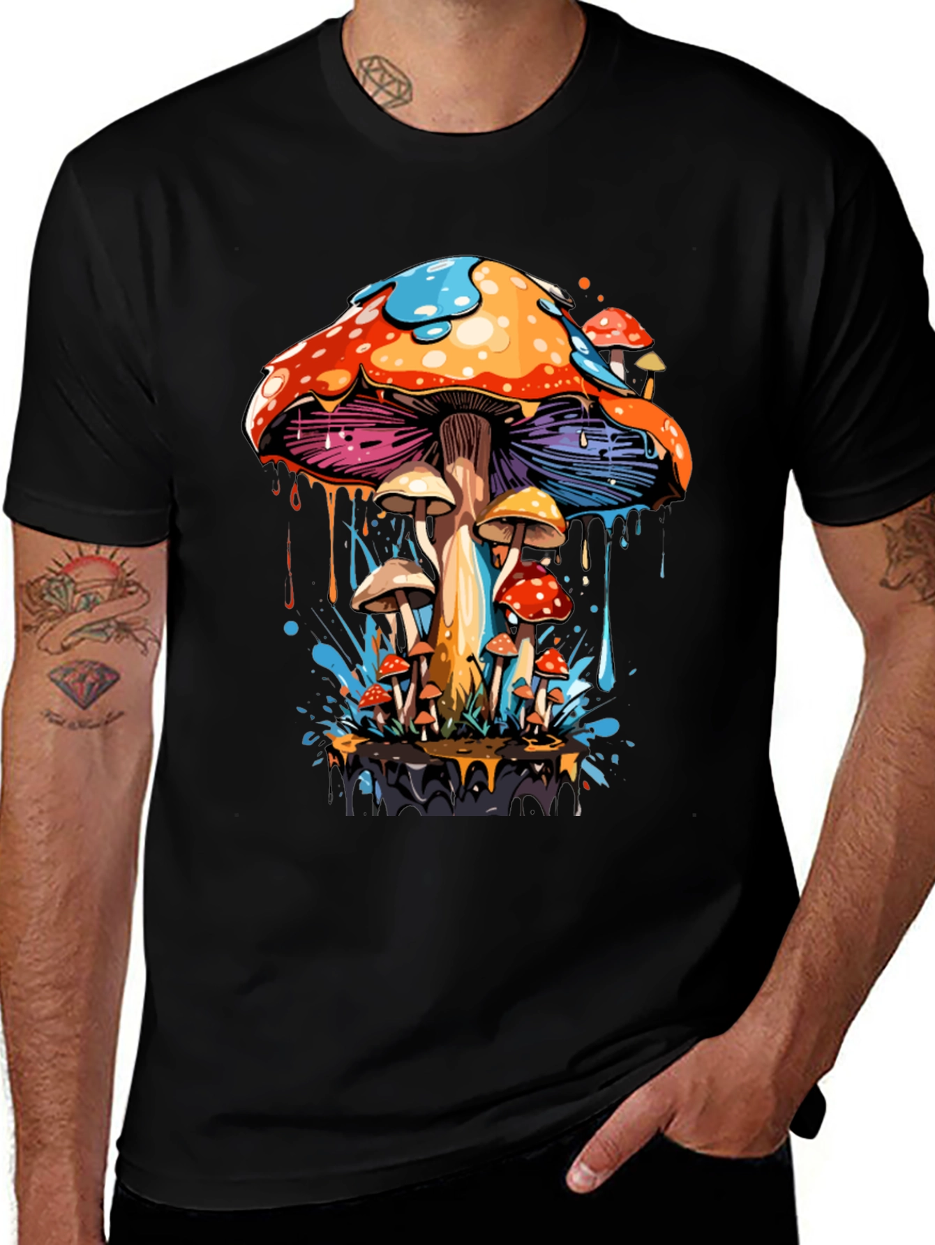 Psychedelic Mushroom Graphic Tee - Black