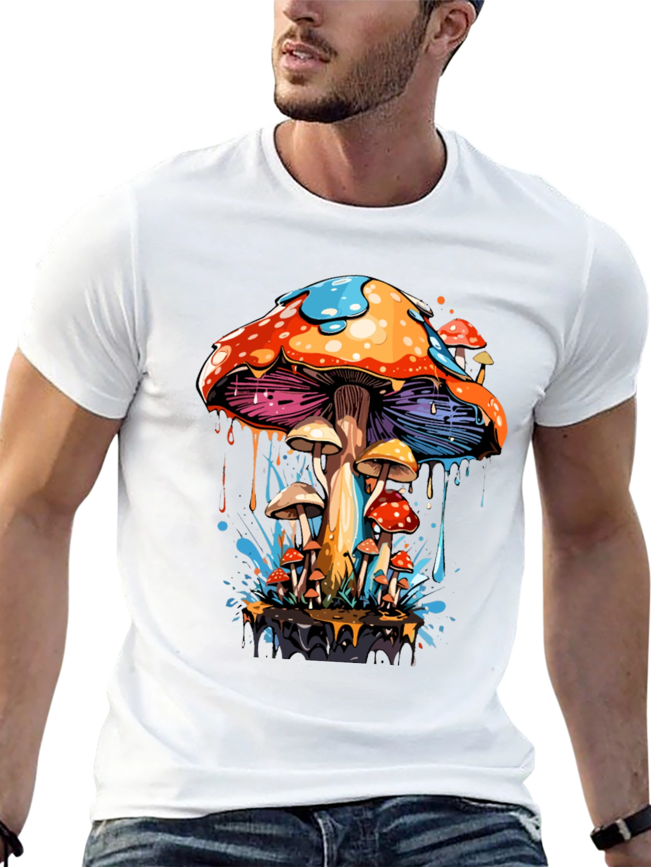 Psychedelic Mushroom Graphic Tee - Black