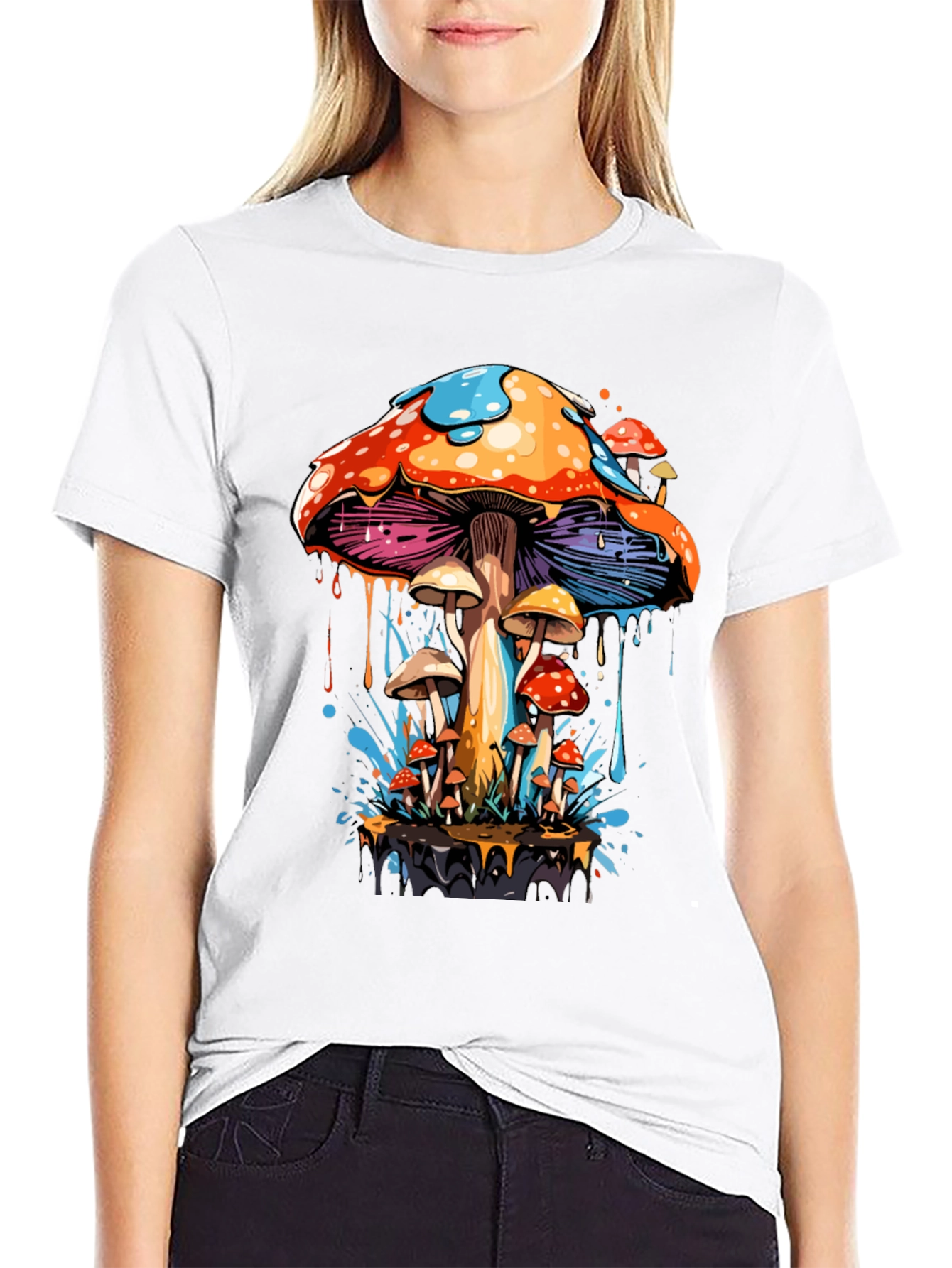 Psychedelic Mushroom Graphic Tee - Black