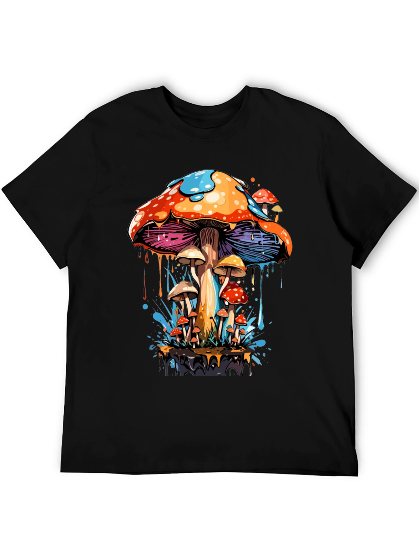 Psychedelic Mushroom Graphic Tee - Black
