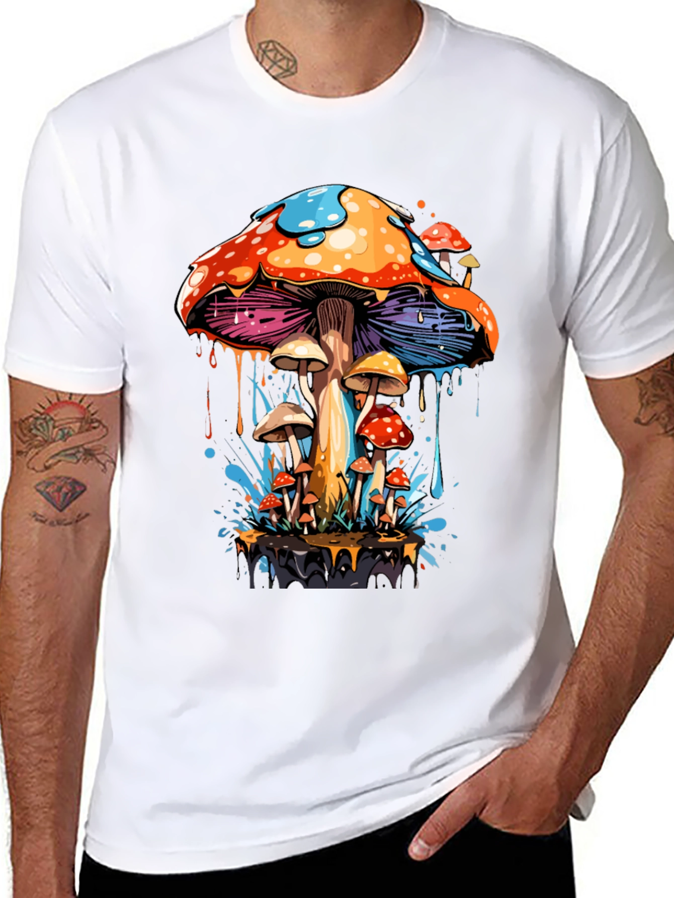 Psychedelic Mushroom Graphic Tee - Black