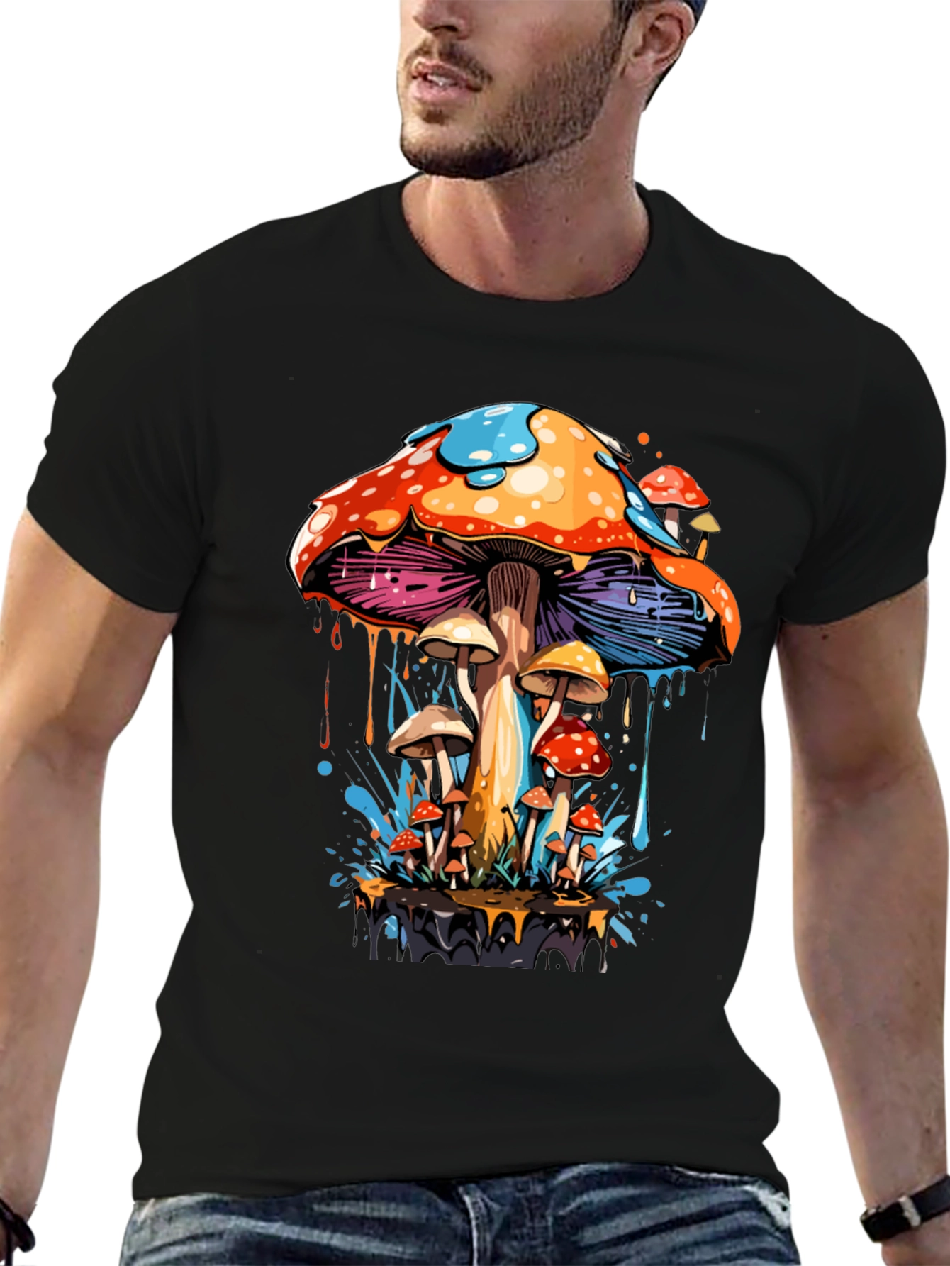 Psychedelic Mushroom Graphic Tee - Black