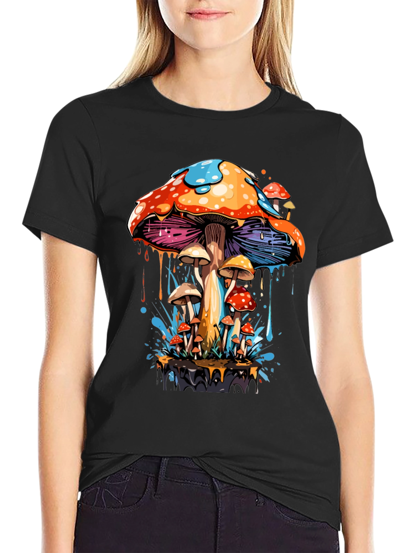 Psychedelic Mushroom Graphic Tee - Black