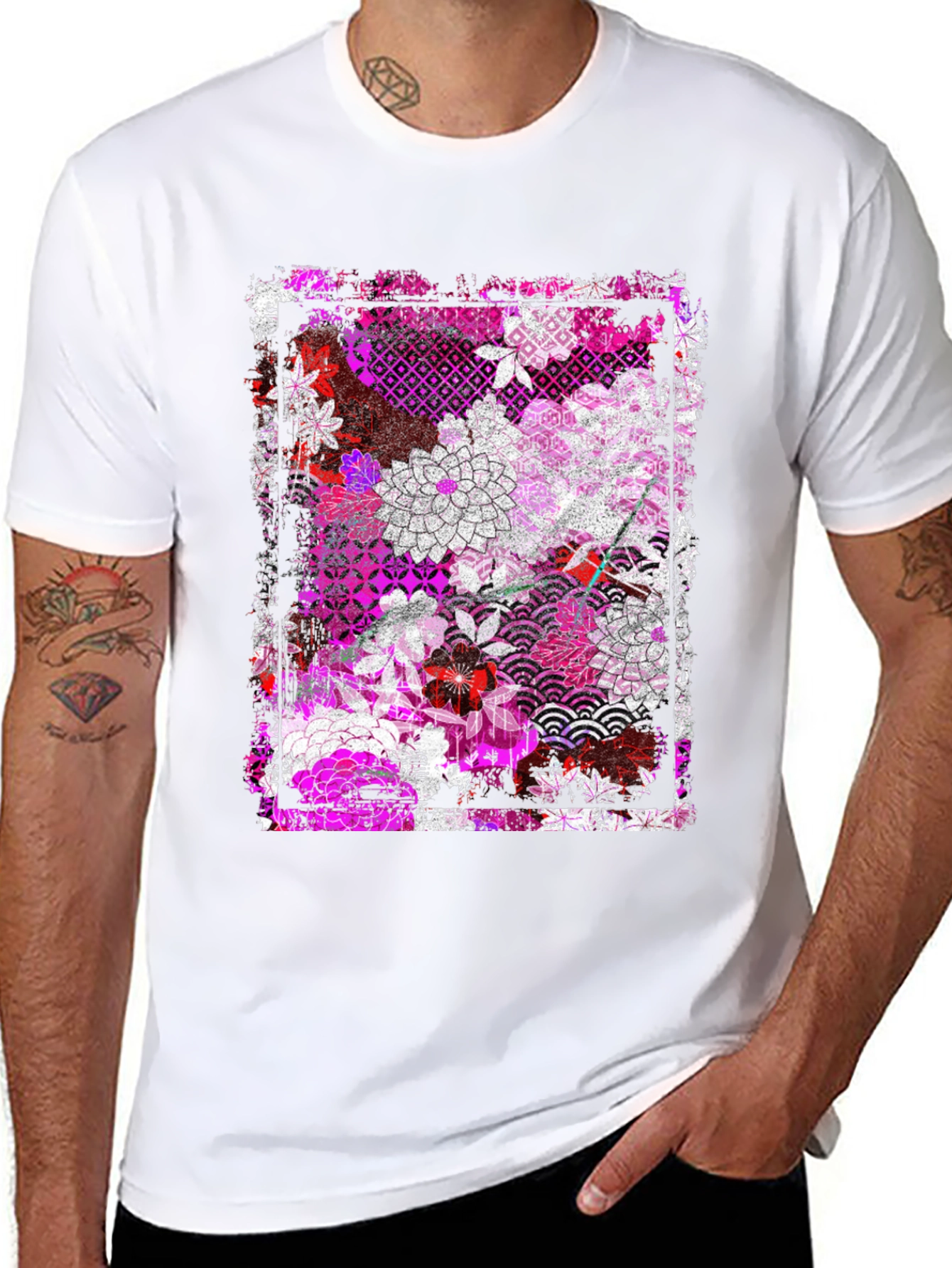 Floral Pattern Graphic Tee - Black