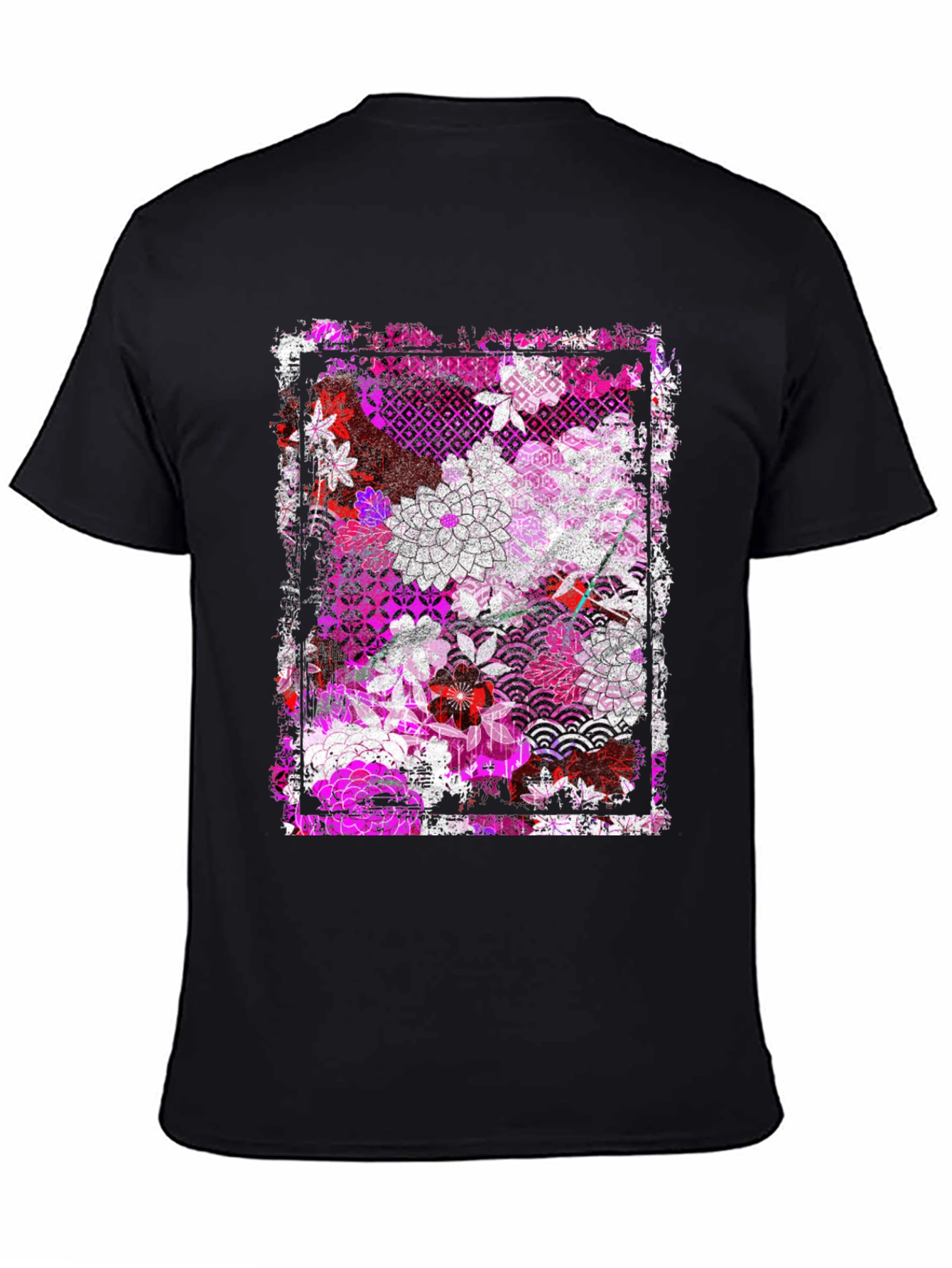 Floral Pattern Graphic Tee - Black